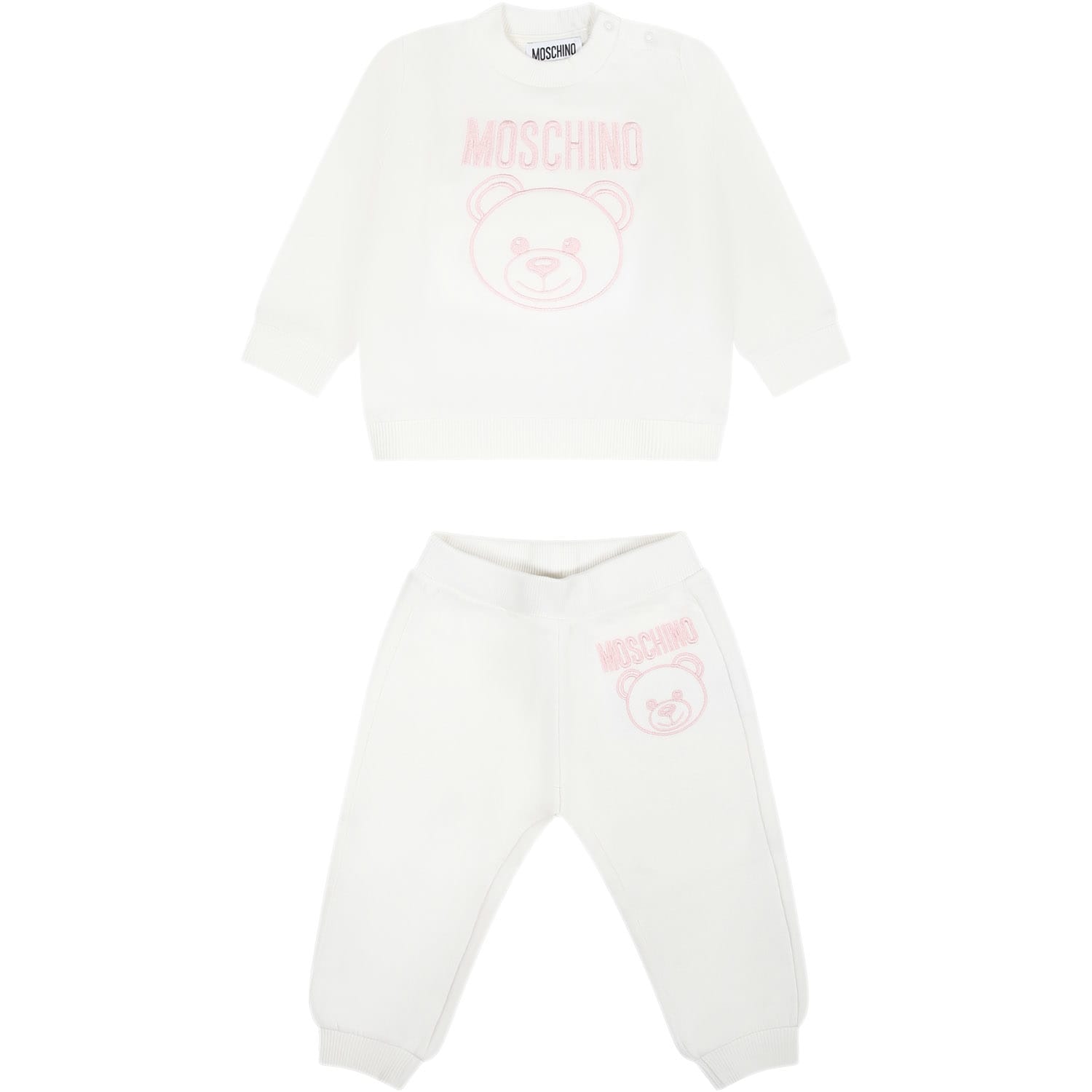 Moschino White Set For Baby Girl With Teddy Bear And Logo