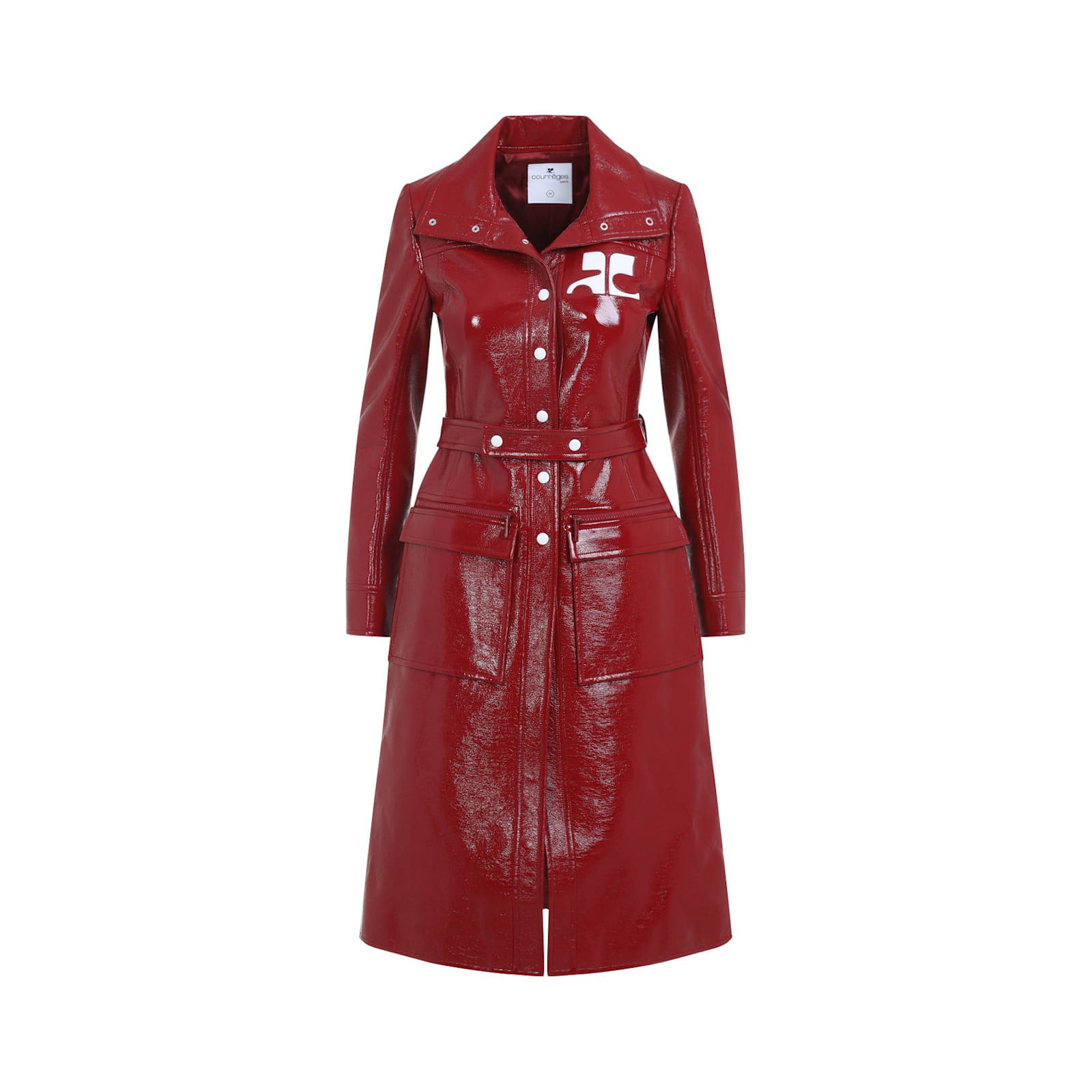 Courrèges Belted Trench Coat In Red