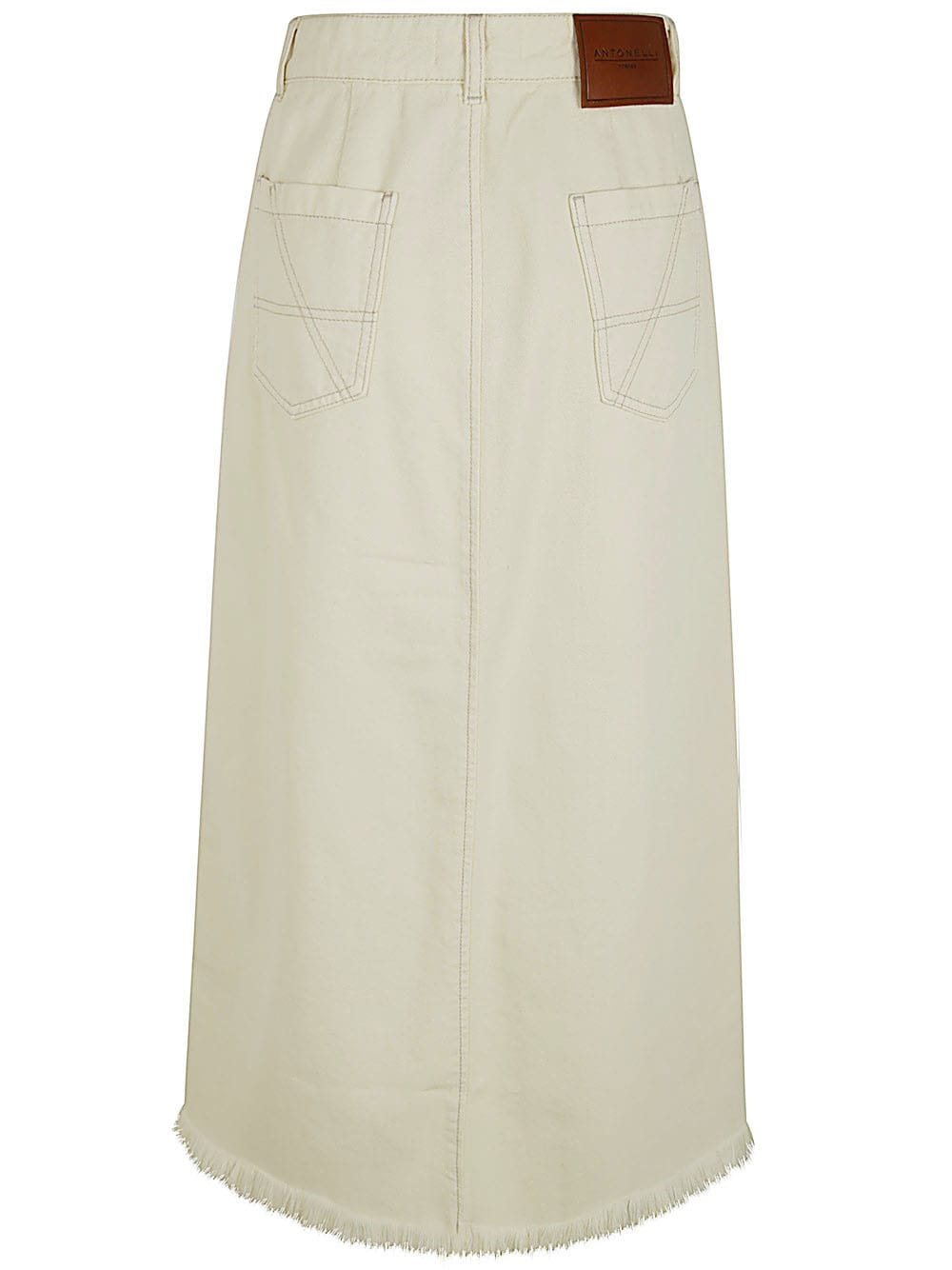 Shop Antonelli Iago Denim Skirt With Slit In Cream