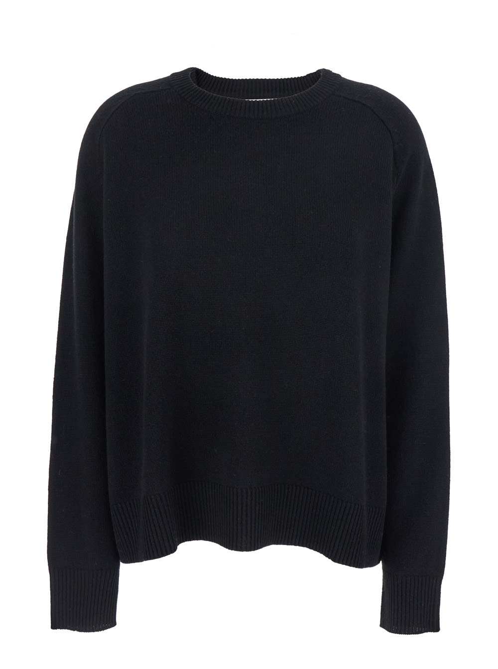 Goat Boyfriend Black Crewneck Sweater With Dropped Shoulders In Cashmere Woman In Black
