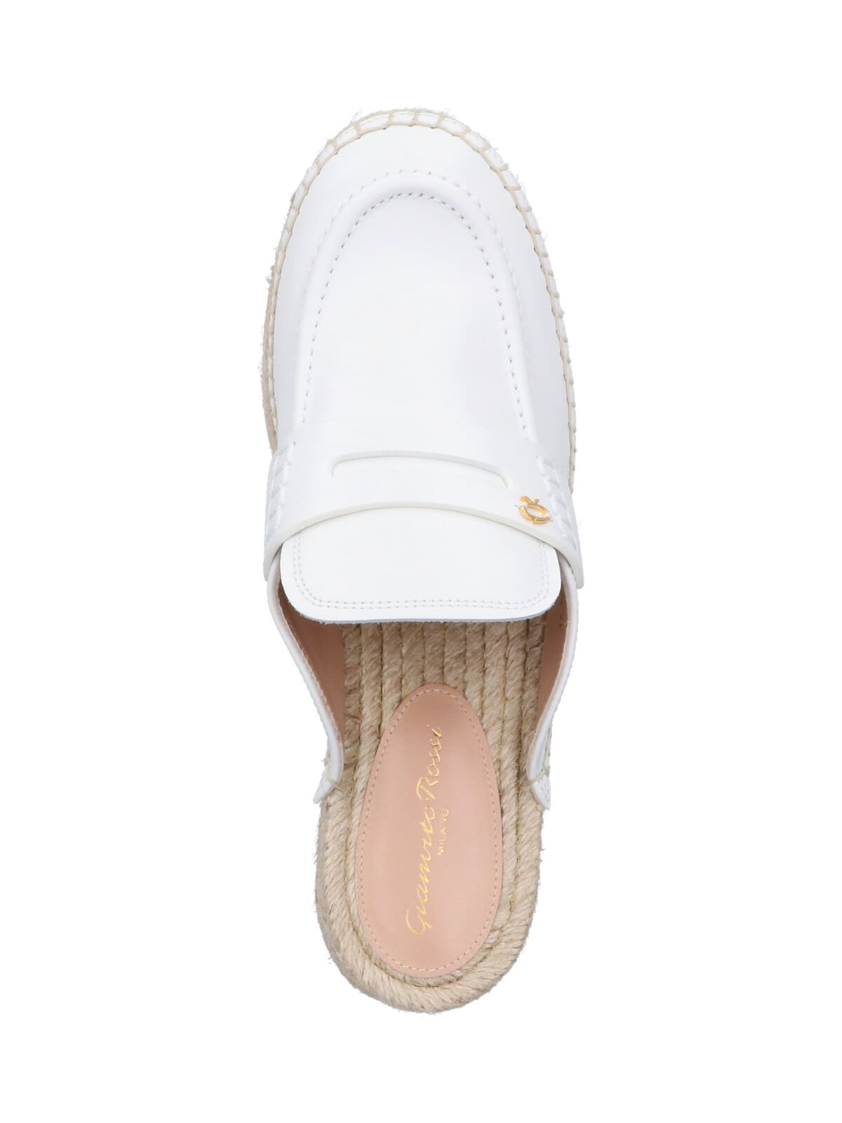 Gianvito Rossi Round Toe Platform Mules With Espadrille Sole In White