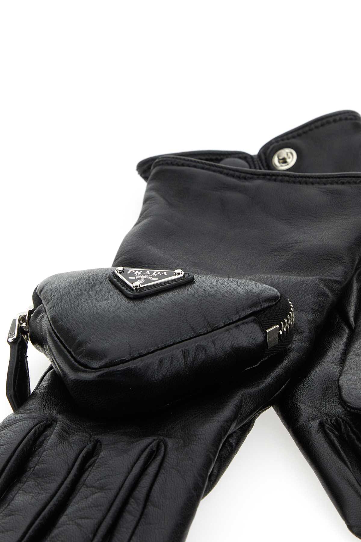 Prada Black Leather Gloves In F0002