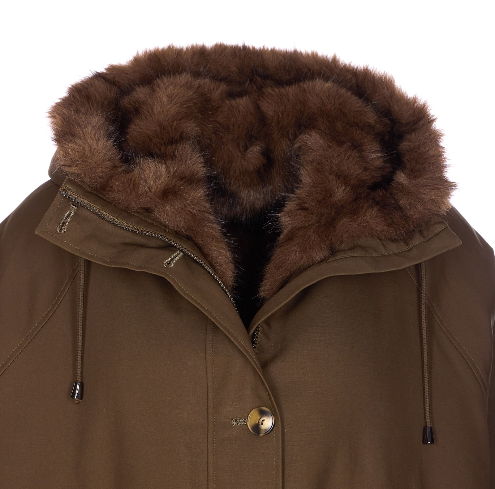 Valentini 1972 Faux-fur Collar Drawstring Jacket In Brown