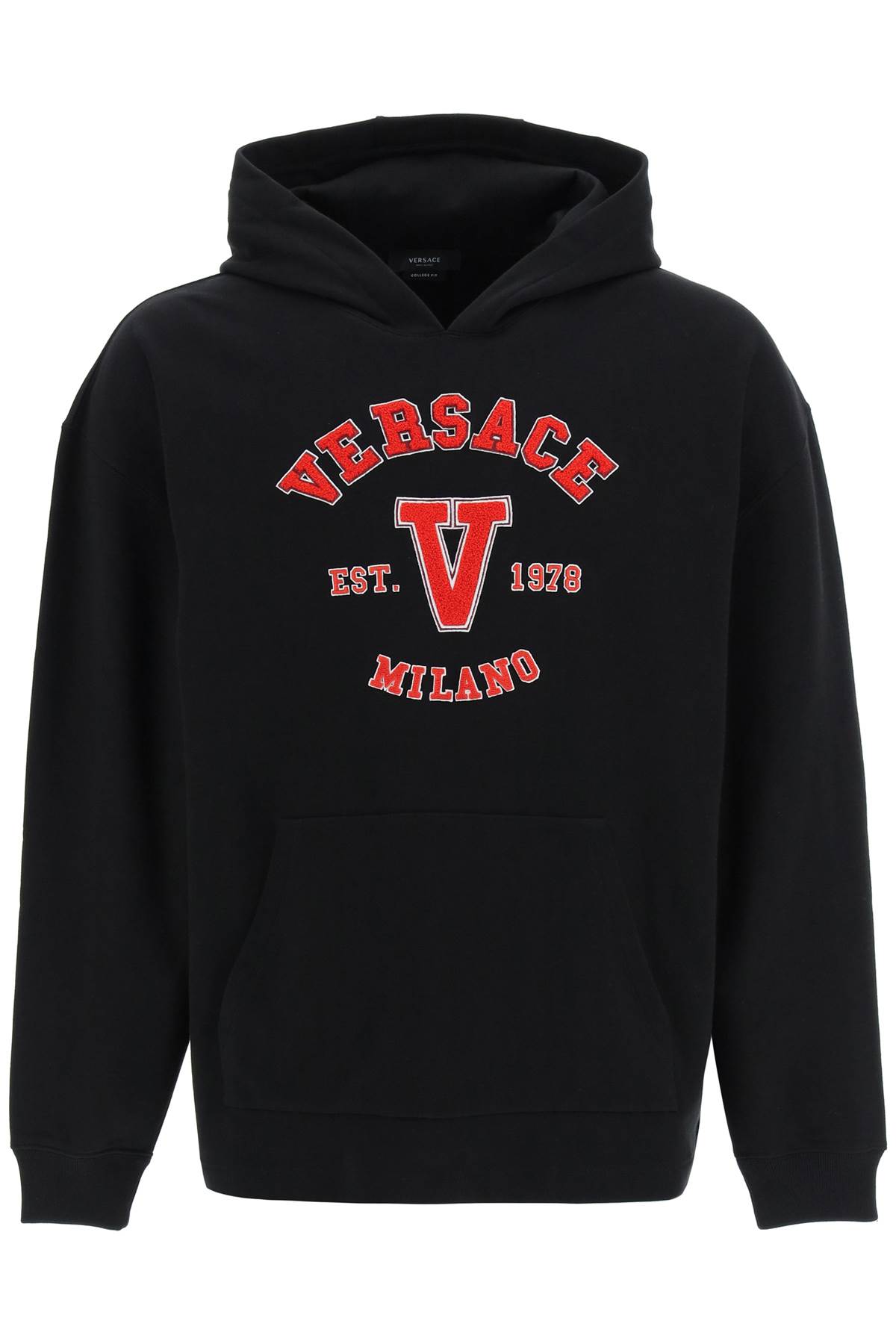 Versace Hooded Cotton Logo Sweatshirt In Black | ModeSens