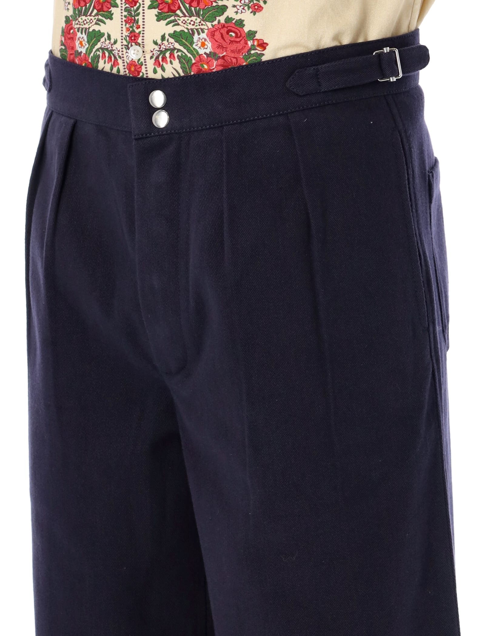 Shop Bode Wide Leg Snap Trousers In Midnight Navy