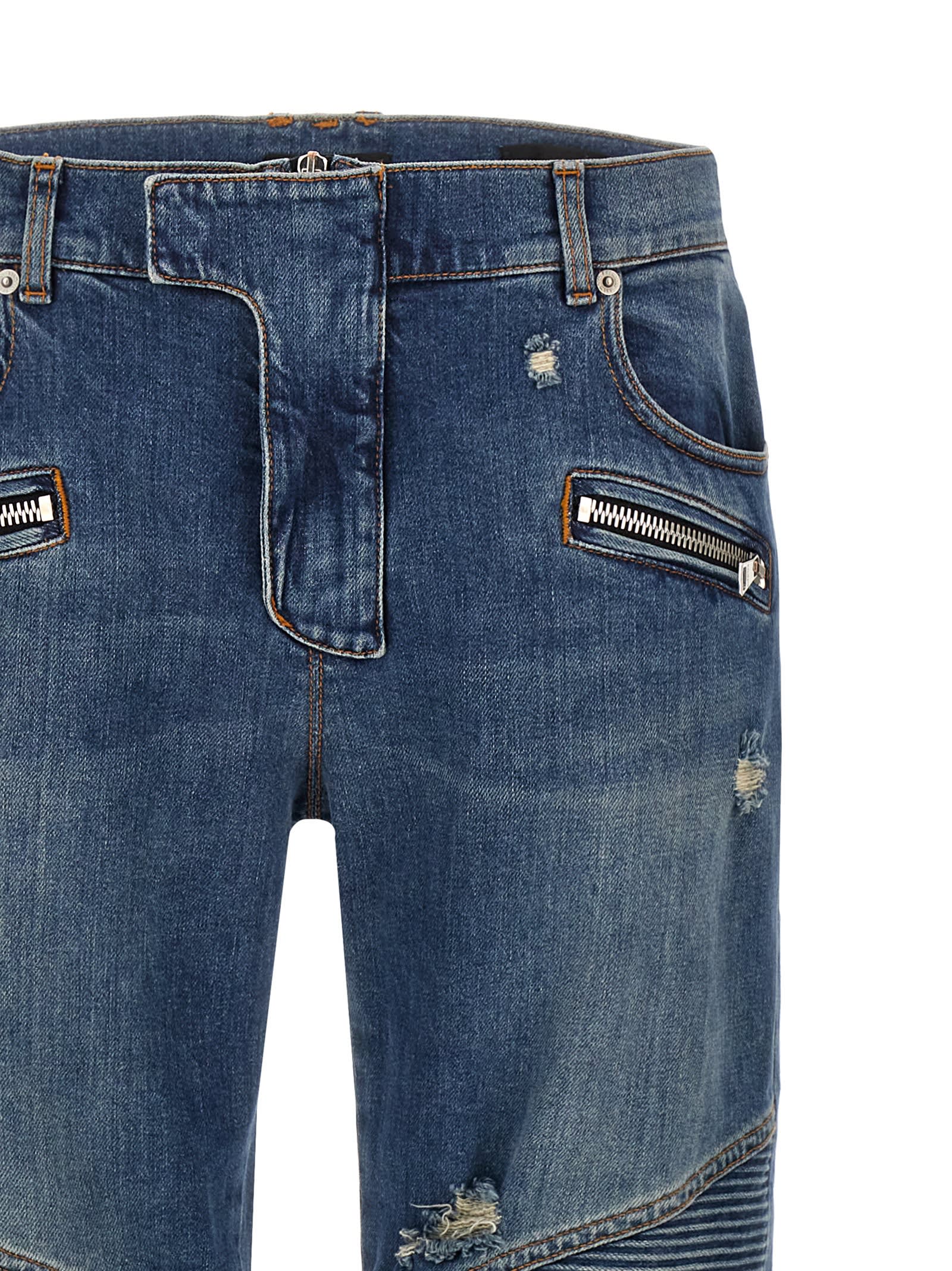 Shop Balmain Biker Jeans In Blue