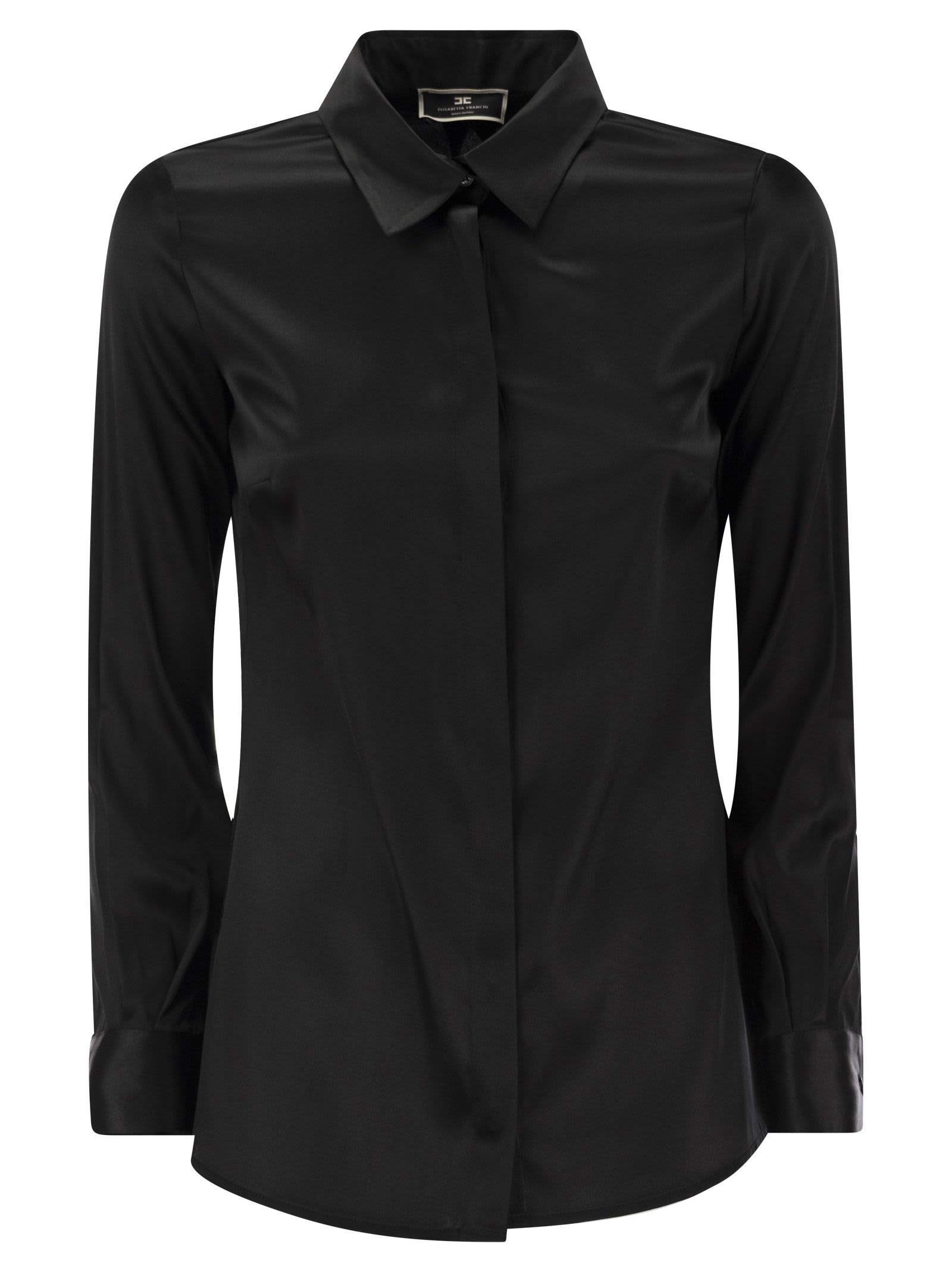 Shop Elisabetta Franchi Straight Silk Satin Shirt In Black