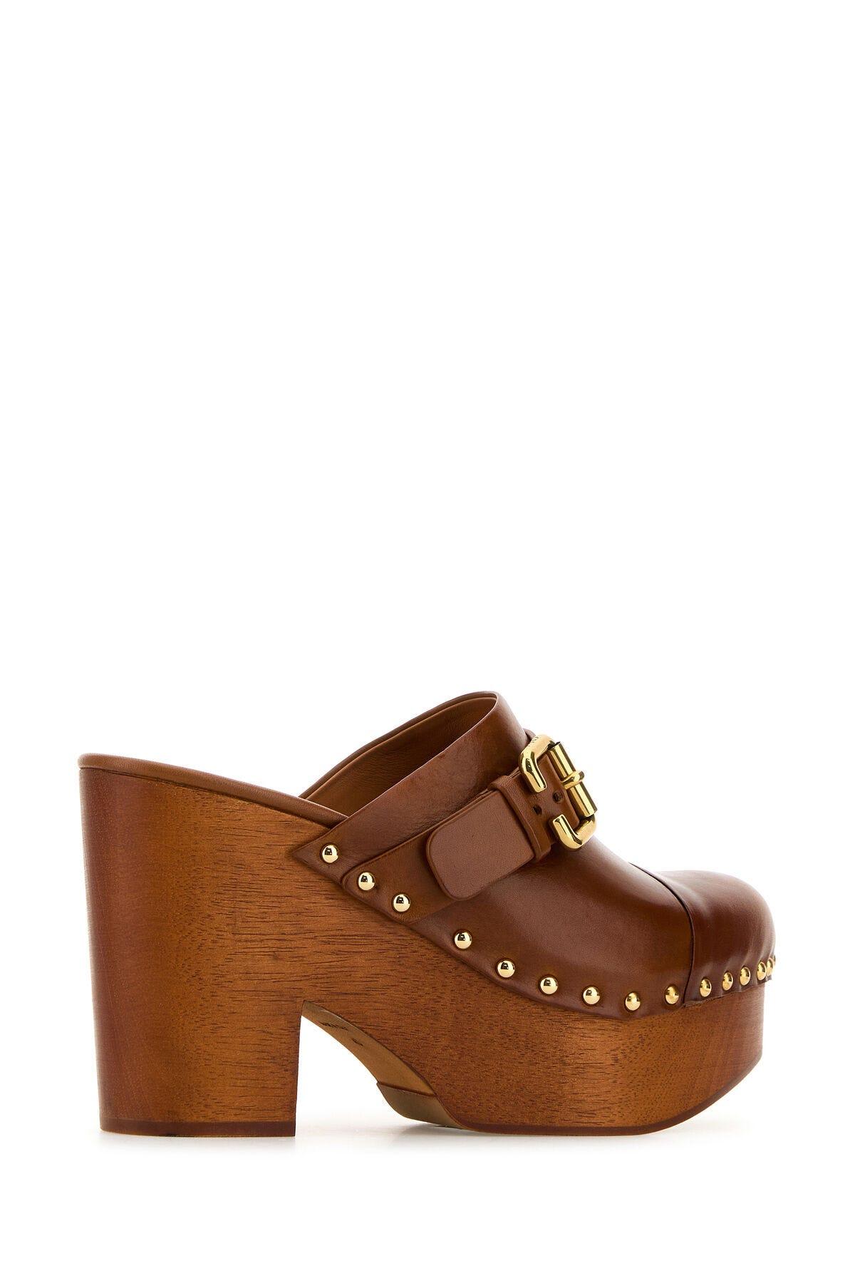 Shop Chloé Caramel Leather Jeannette Clogs In T Ginger Brown