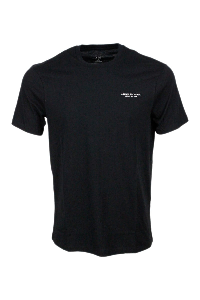Armani Collezioni Short-sleeved Round-neck T-shirt In Soft Cotton With Logo On The Chest