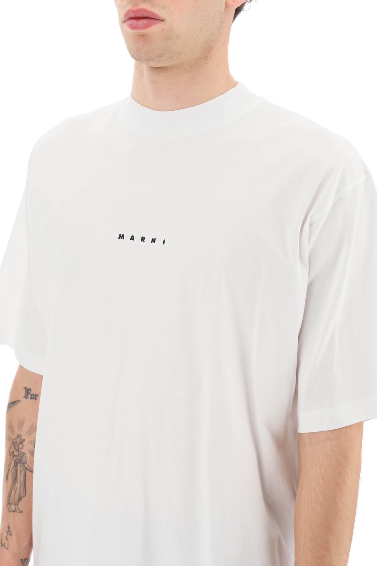 Marni White Cotton T-shirt With Logo Print In Lily White