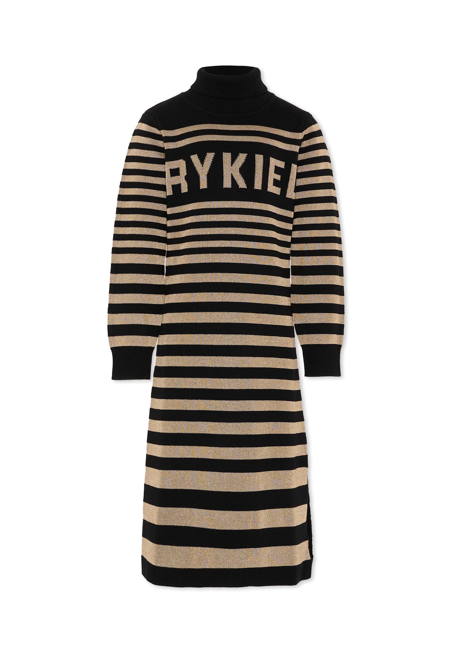 Rykiel Enfant Black Dress For Girl With Logo In Black
