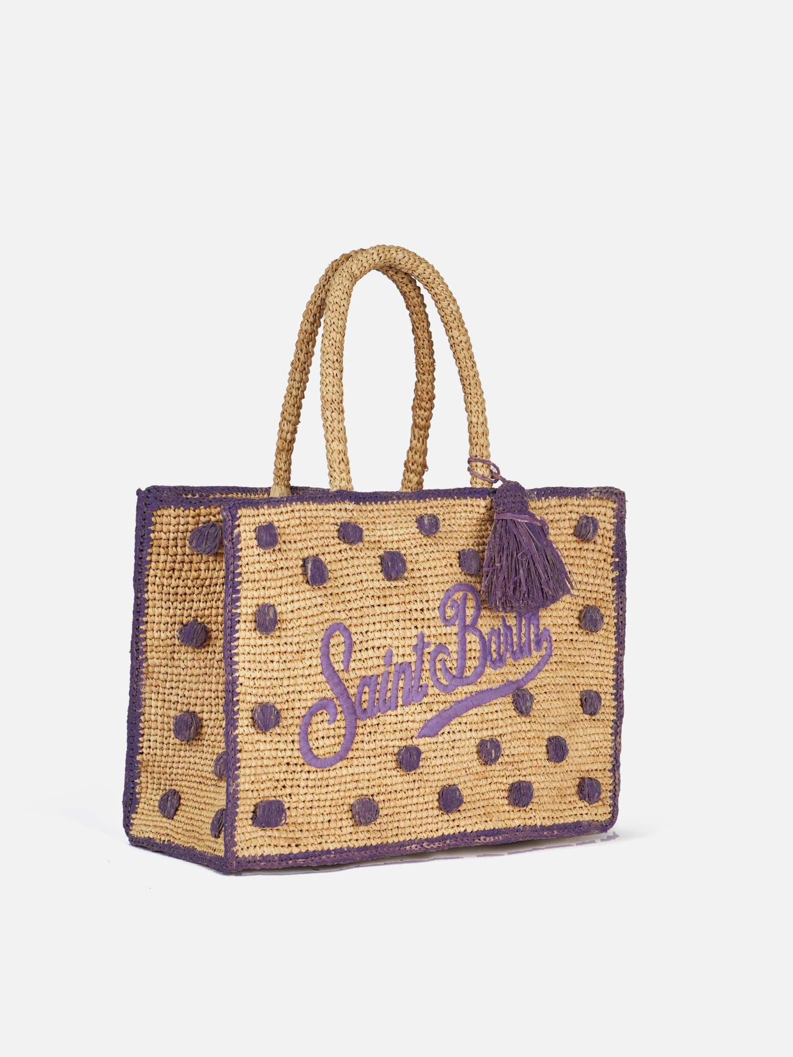 Shop Mc2 Saint Barth Polka Dots Terry Colette Raffia Handbag In Pink