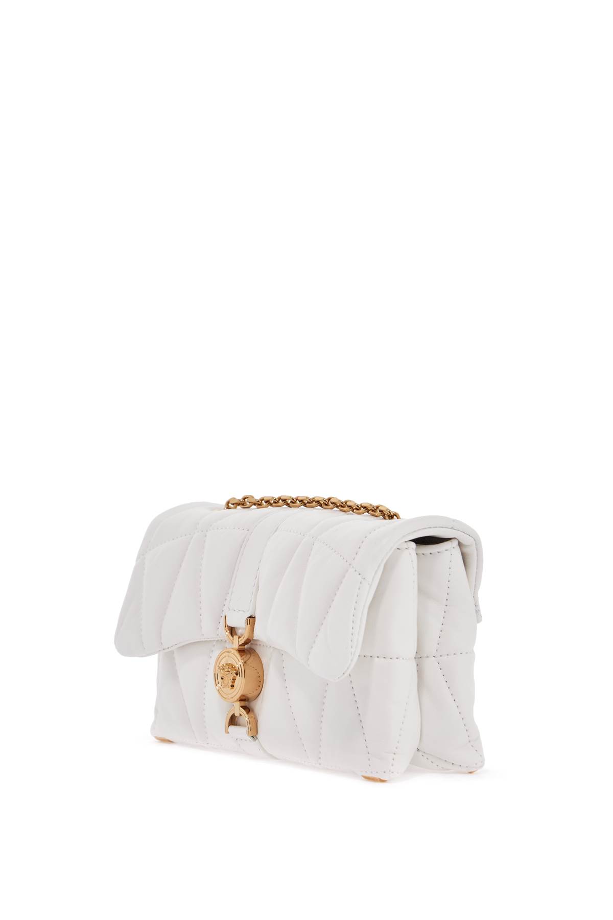 Versace Cleio Small White Leather Crossbody Bag In Porcelain White- G (white)