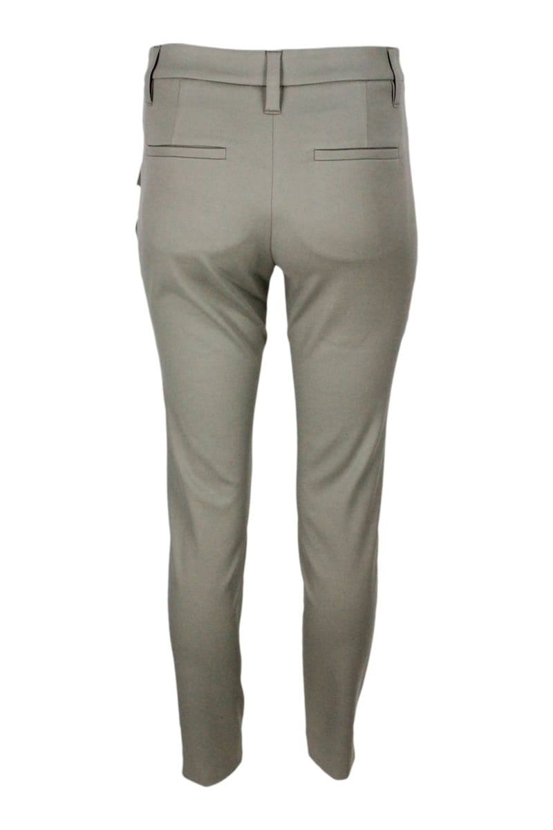 Shop Brunello Cucinelli Stretch Cotton Cigarette Trousers In Green