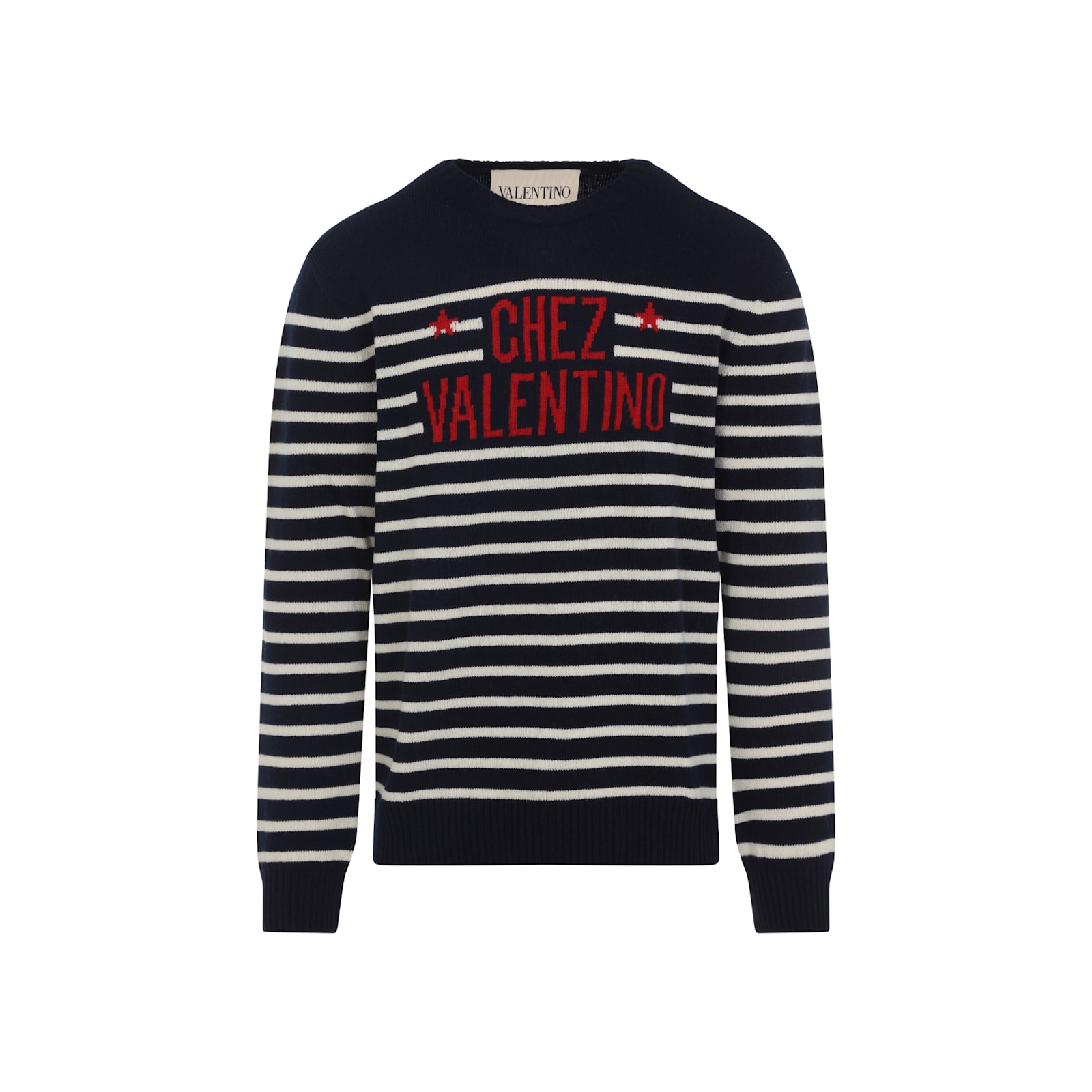 Valentino Garavani Crewneck Sweater With Bold Jacquard Motif In Blue