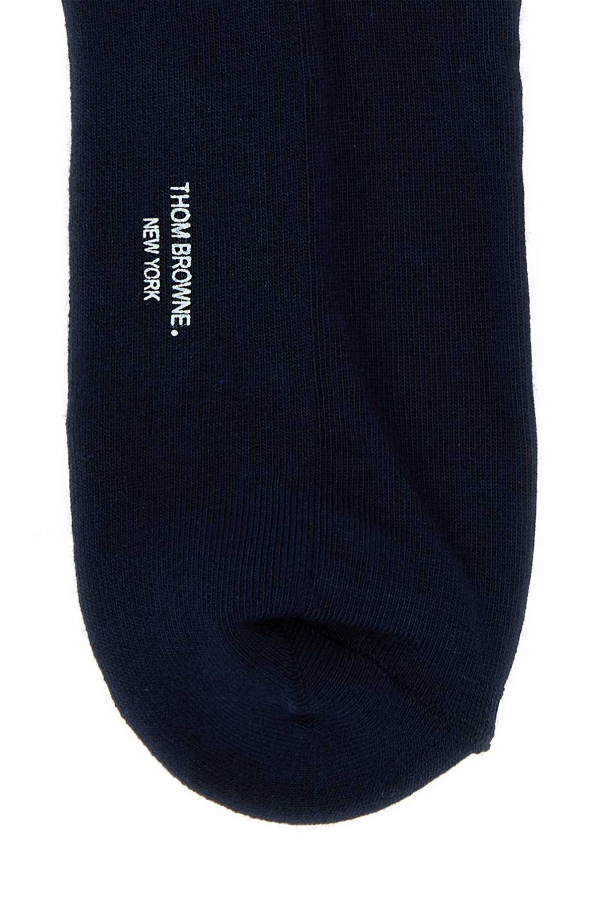 Shop Thom Browne Blue Stretch Cotton Blend Socks In Navy