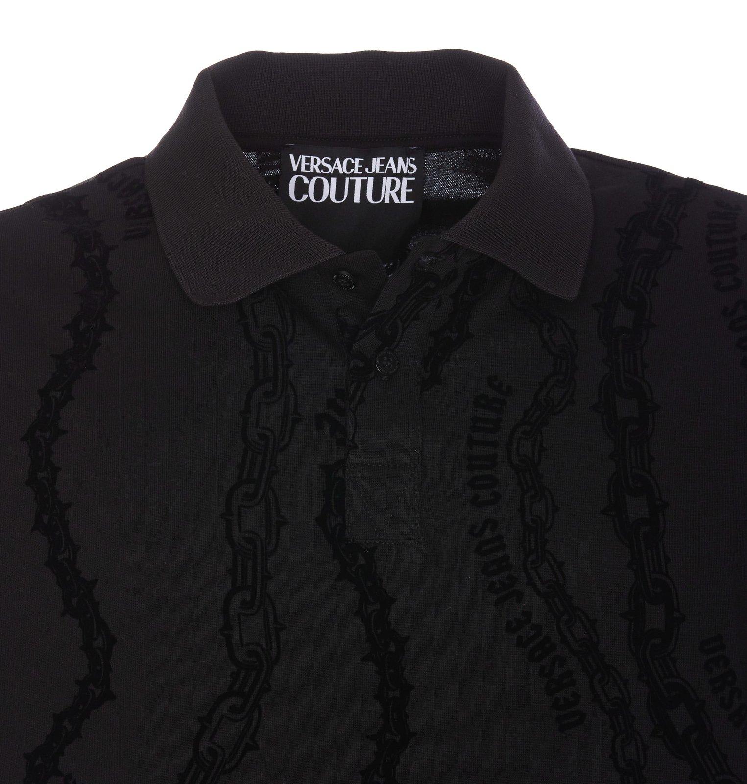 Shop Versace Jeans Couture Short Sleeved Jersey Polo Shirt In Black