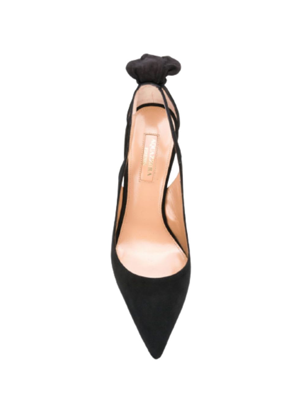 Shop Aquazzura Black Suede Pumps With Bow Detail In Nero