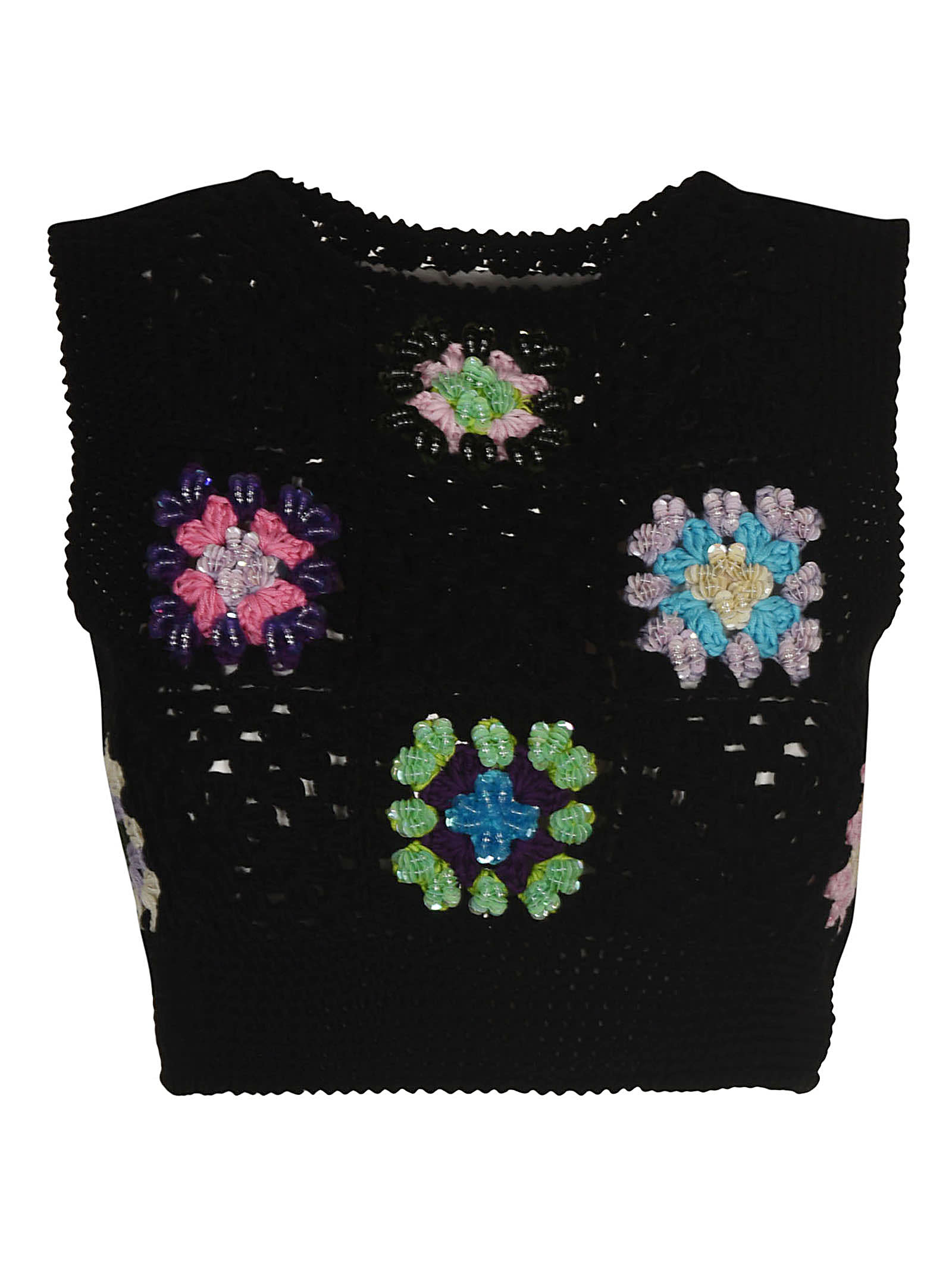 Matimì Floral Embroidered Perforated Cropped Top