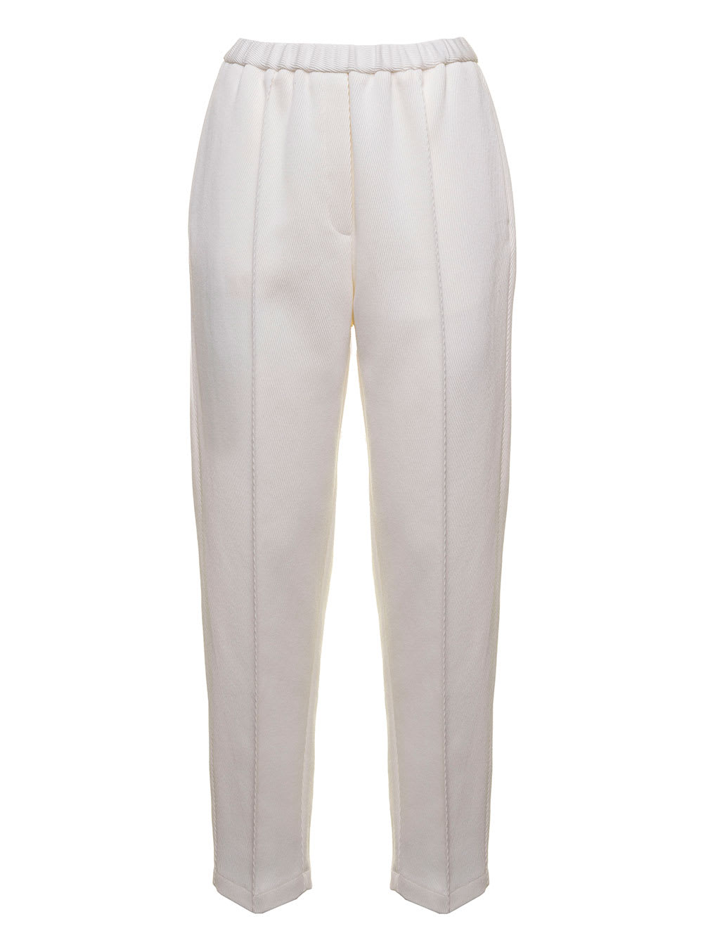 Forte Forte Forte-forte Womans White Cotton And Wool Ribbed Trousers