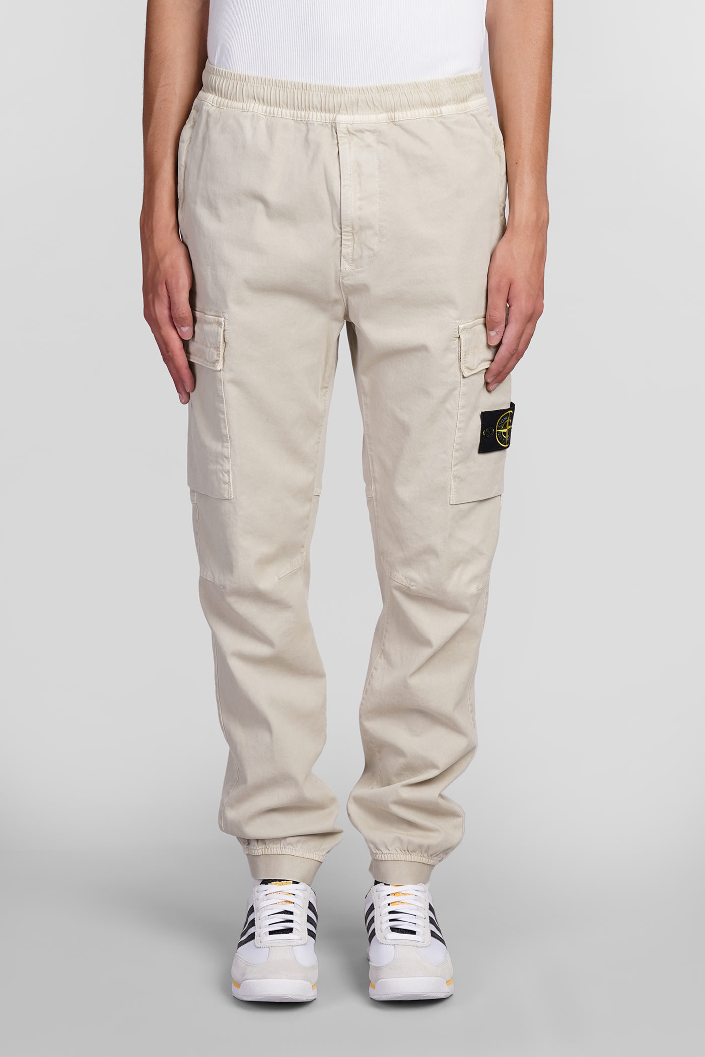 Shop Stone Island Pants In Beige Cotton