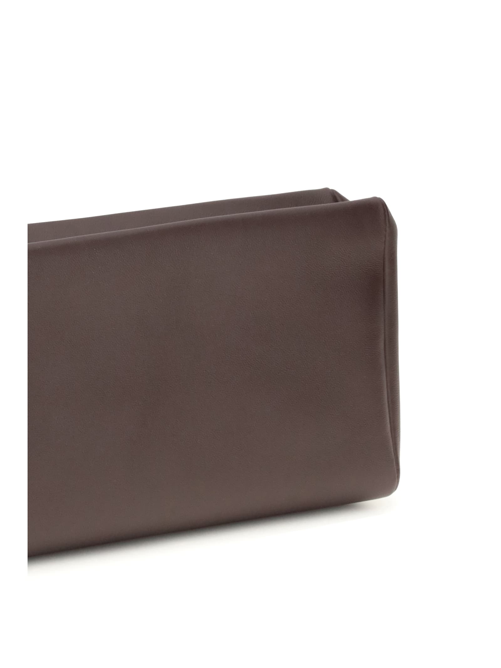 The Row Compact Square Leather Clutch Bag In Brown