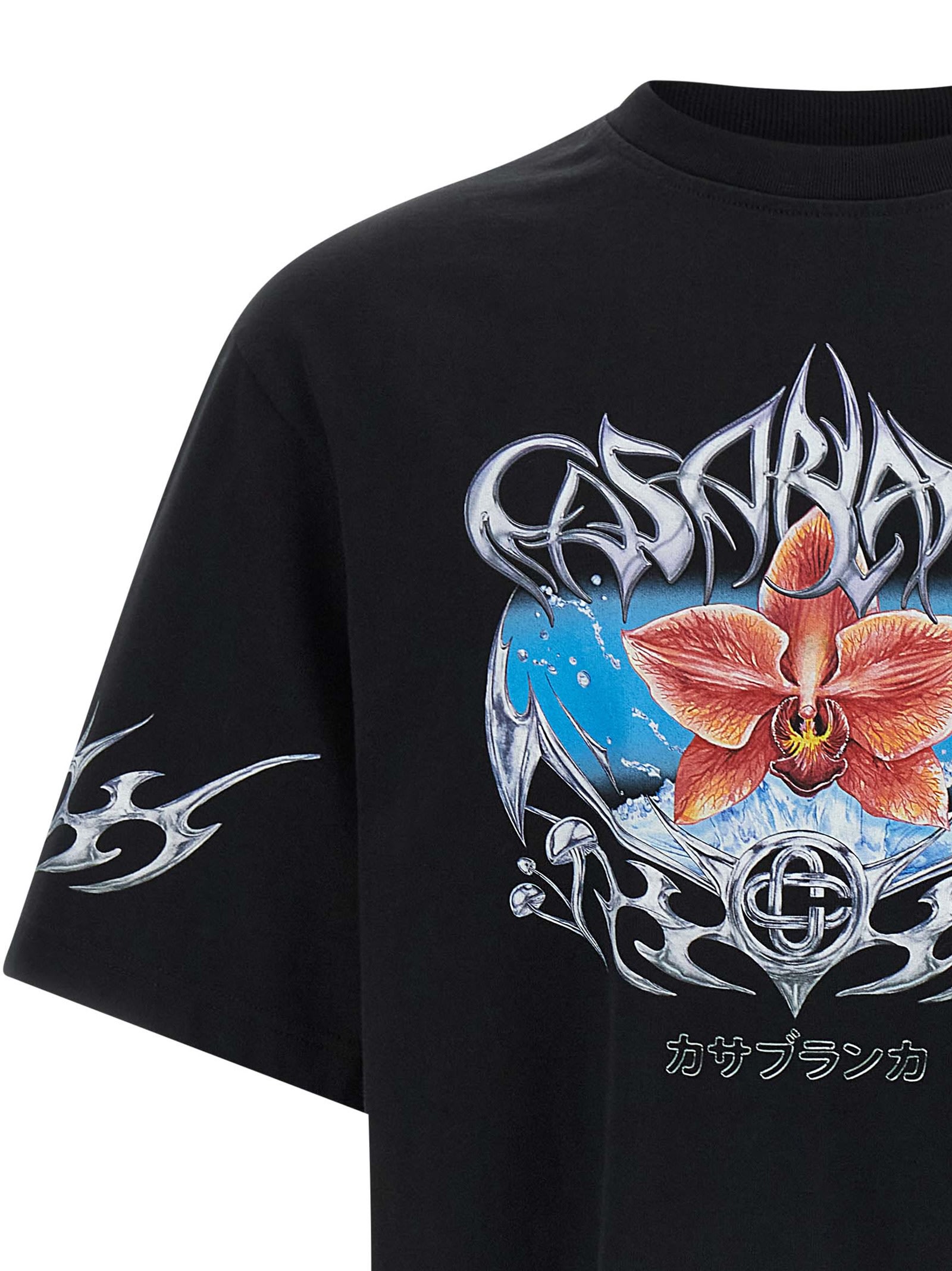 Casablanca Blades Printed Organic Cotton-jersey T-shirt In Black