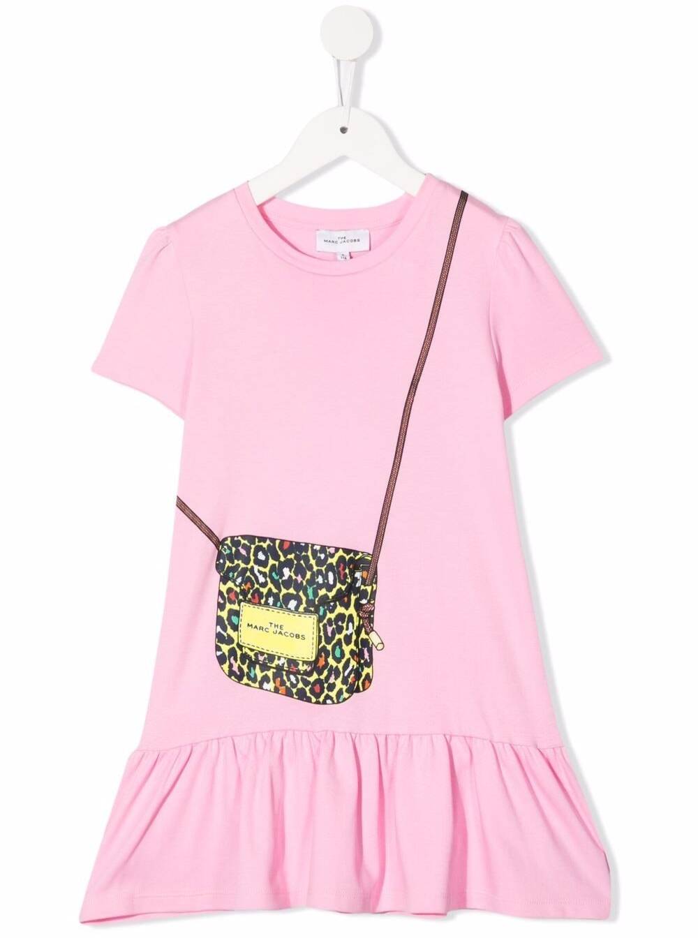 Marc Jacobs Kids Girls Pink Cotton Dress With Crossbody Bag Print Detail
