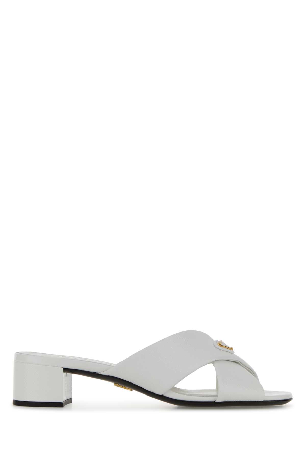 Prada White Leather Mules