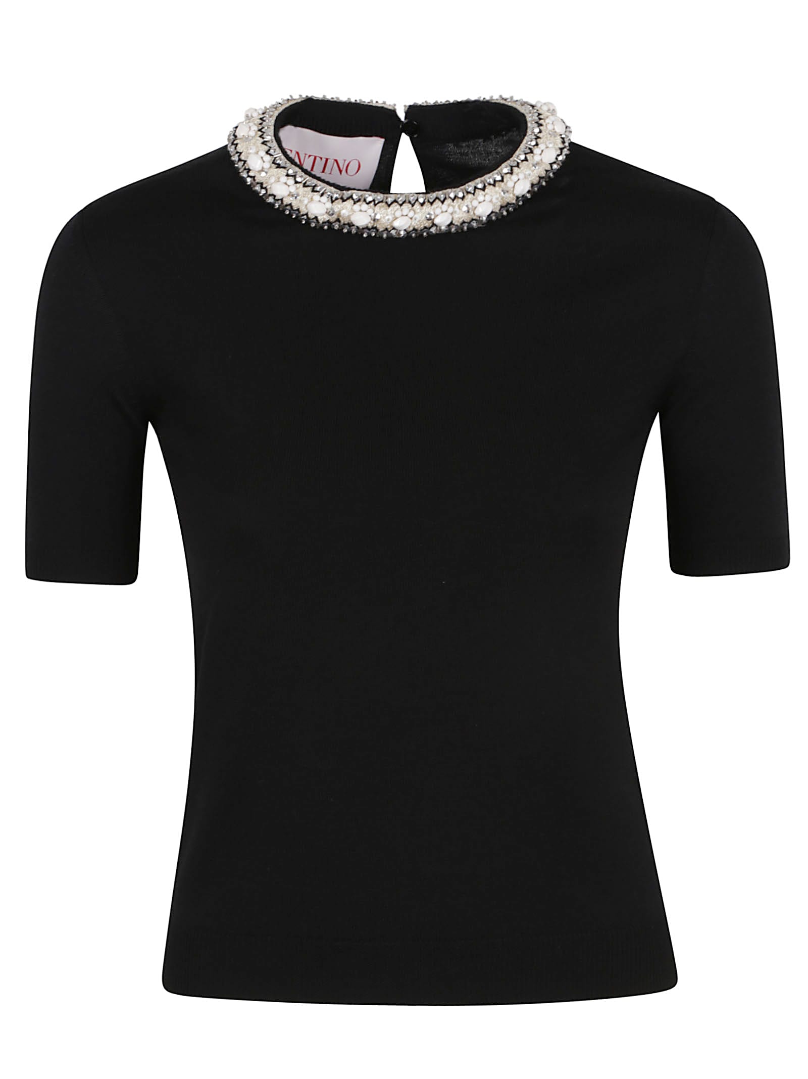 Valentino Garavani Wool Sweater With Stone Embroidery In Black