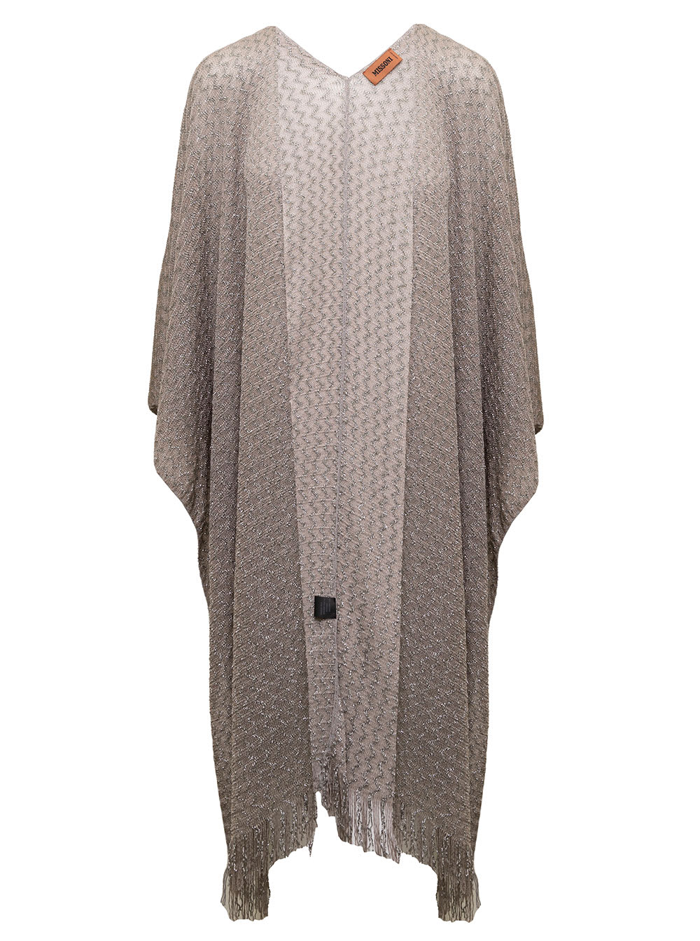 M Missoni Grey Cape With Signature Zig Zag And Fringes Woman Mssoni