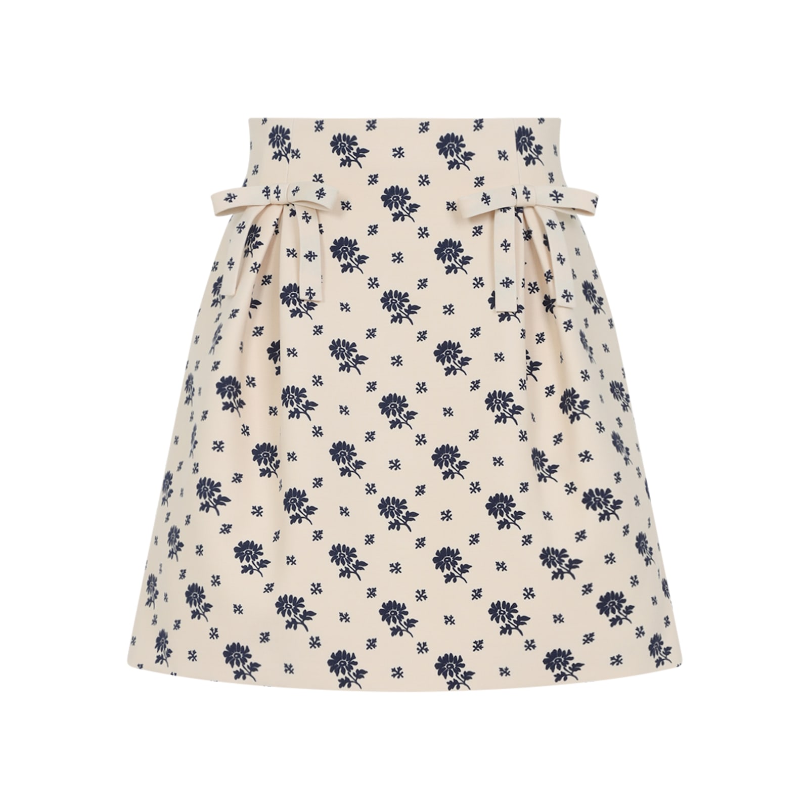 Valentino Flared Wool Mini Skirt With Bow In Neutral