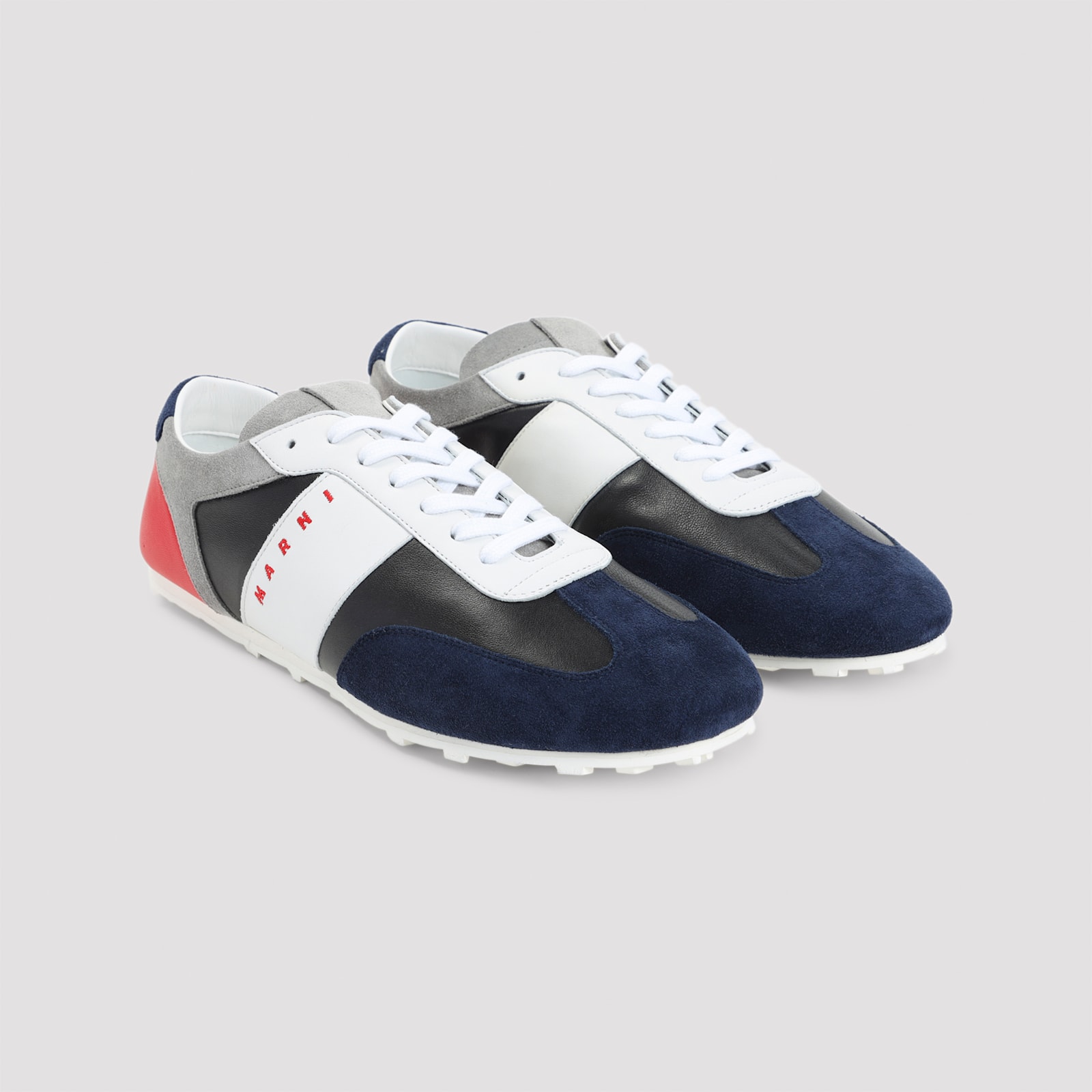 Marni Logo-embroidered Suede-trimmed Leather Sneakers In Multi