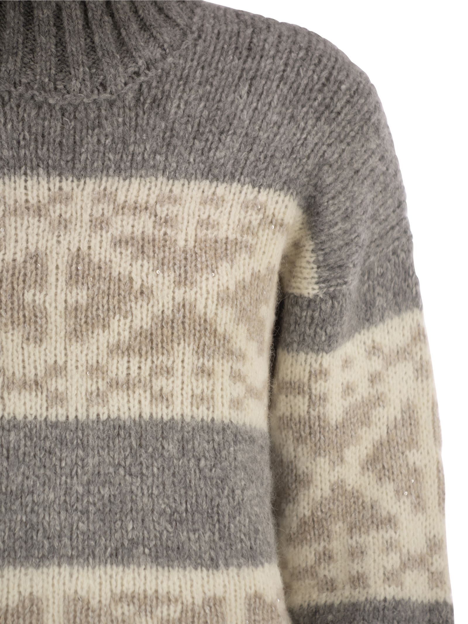 Peserico Striped High-neck Sweater In Multi