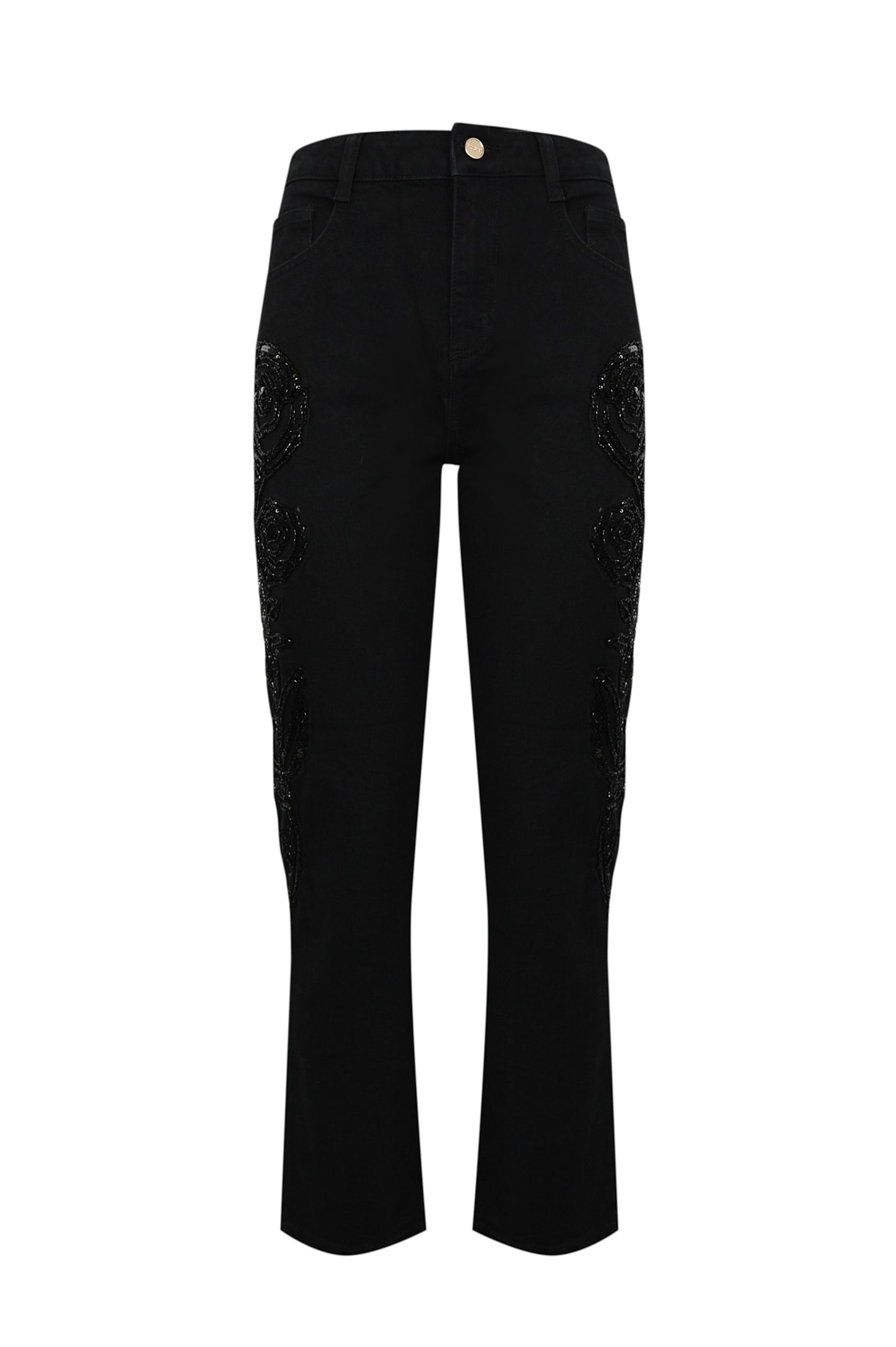 Black Denim Jeans With Embroidery