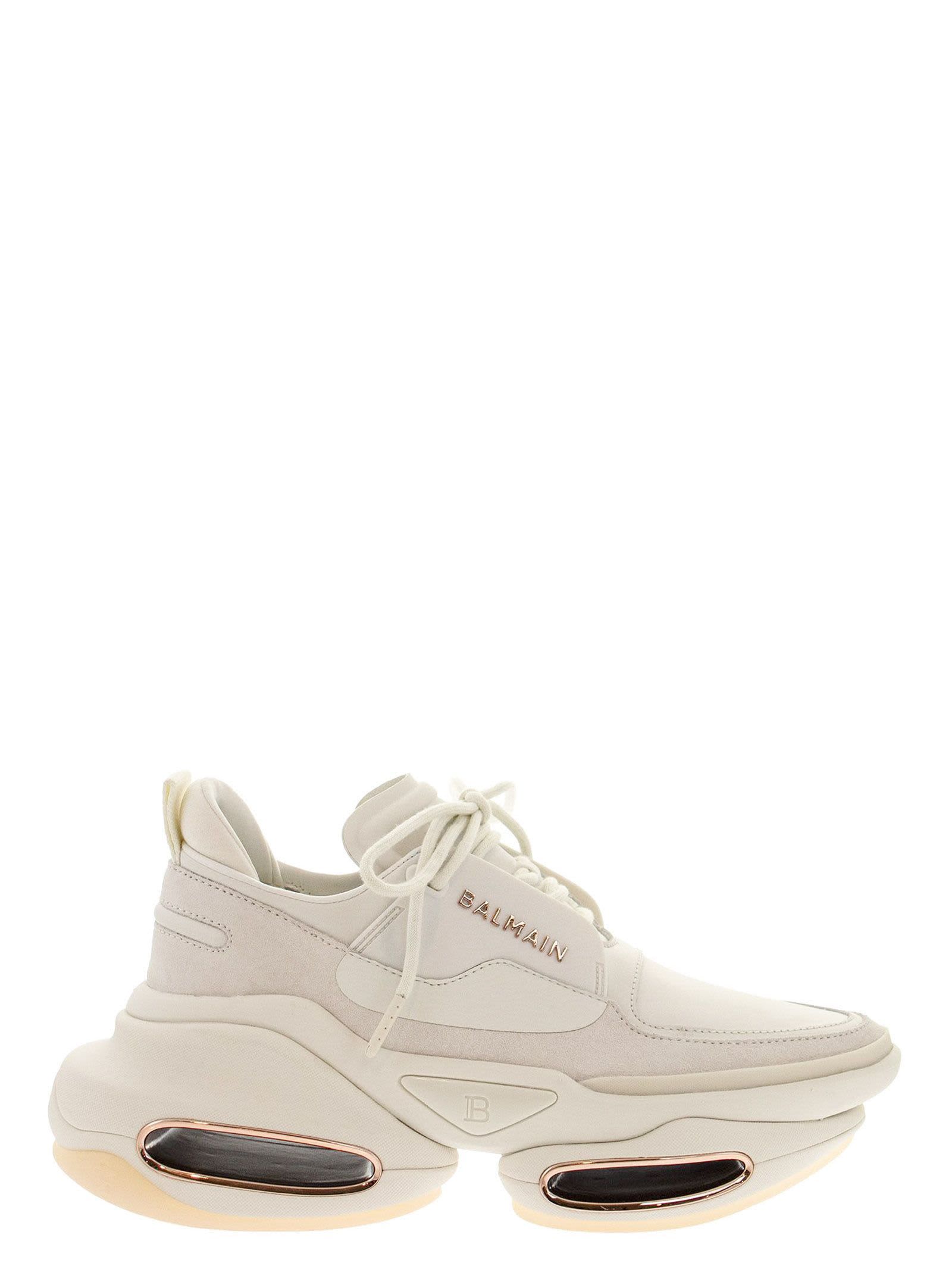 Balmain White Leather And Suede B-bold Low-top Sneakers