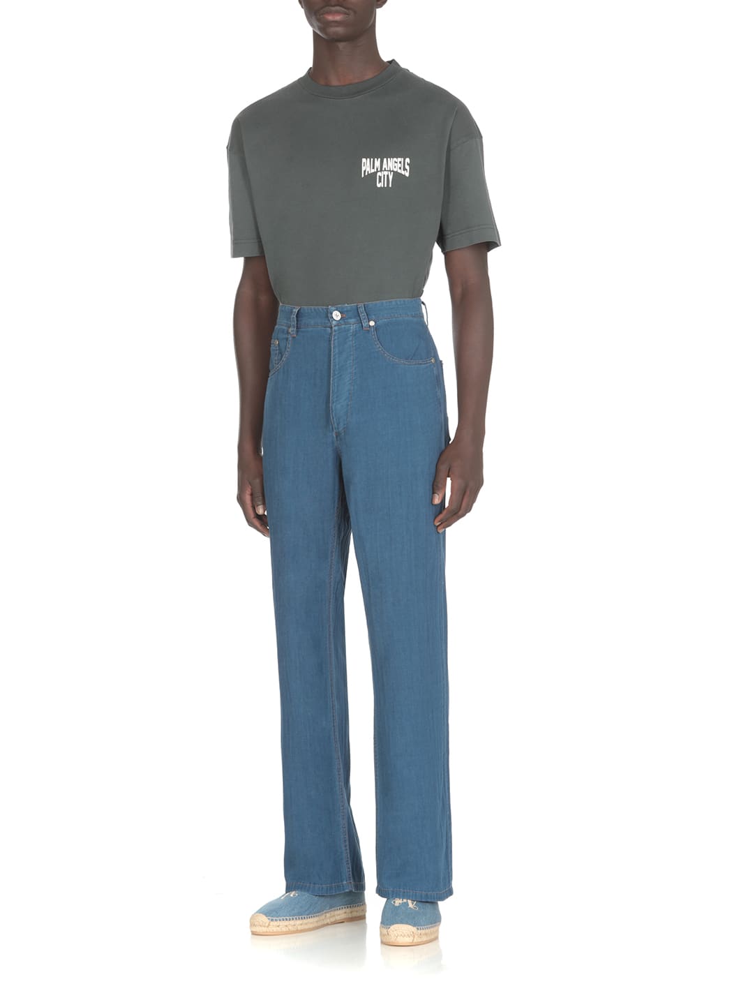 Shop Palm Angels Chambray Pants In Blue