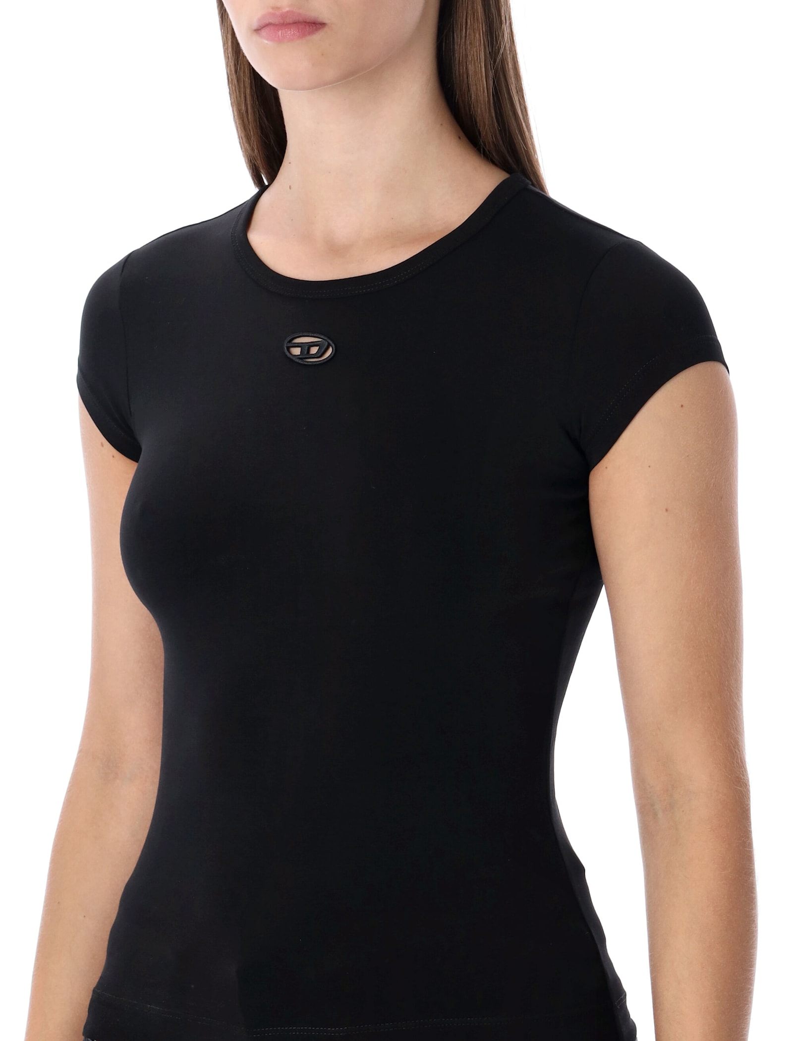 Diesel T-angie-od T-shirt With Cut-out Embroidered Logo In Black