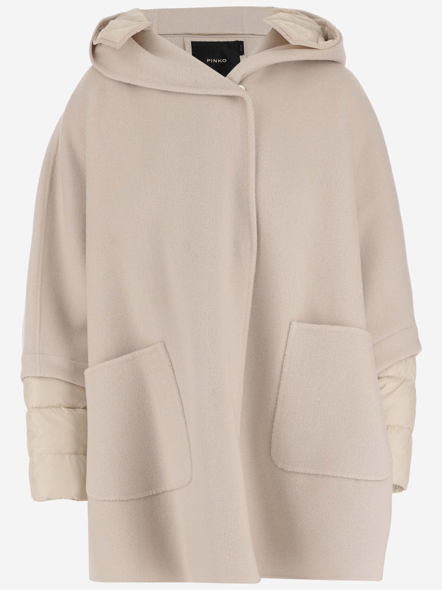 Shop Pinko Short Wool Coat With Padded Down Jacket In Beige