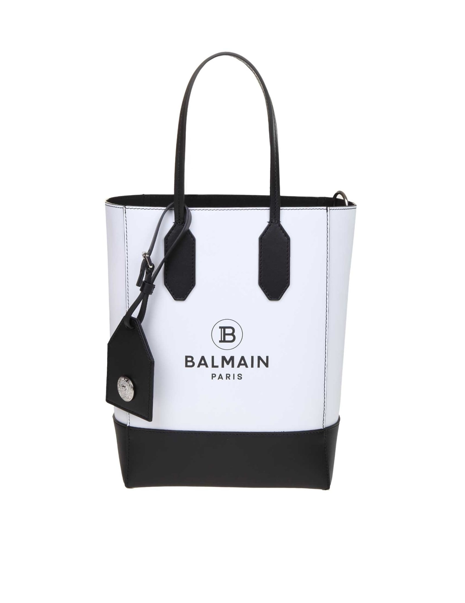 BALMAIN SMALL TOTE BAG IN WHITE CALFSKIN,11221981