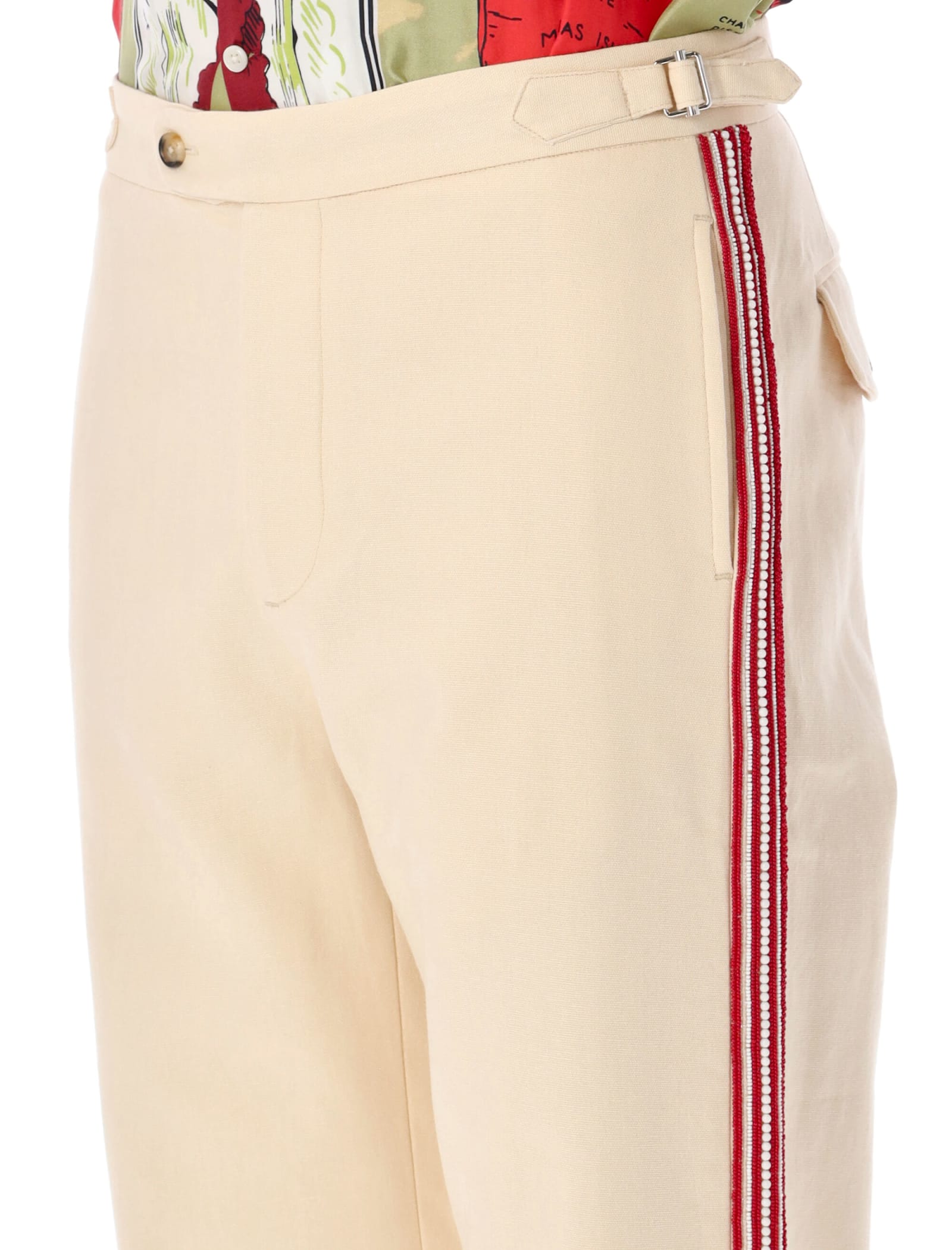 Shop Bode Beaded Stria Trousers In Red Cream