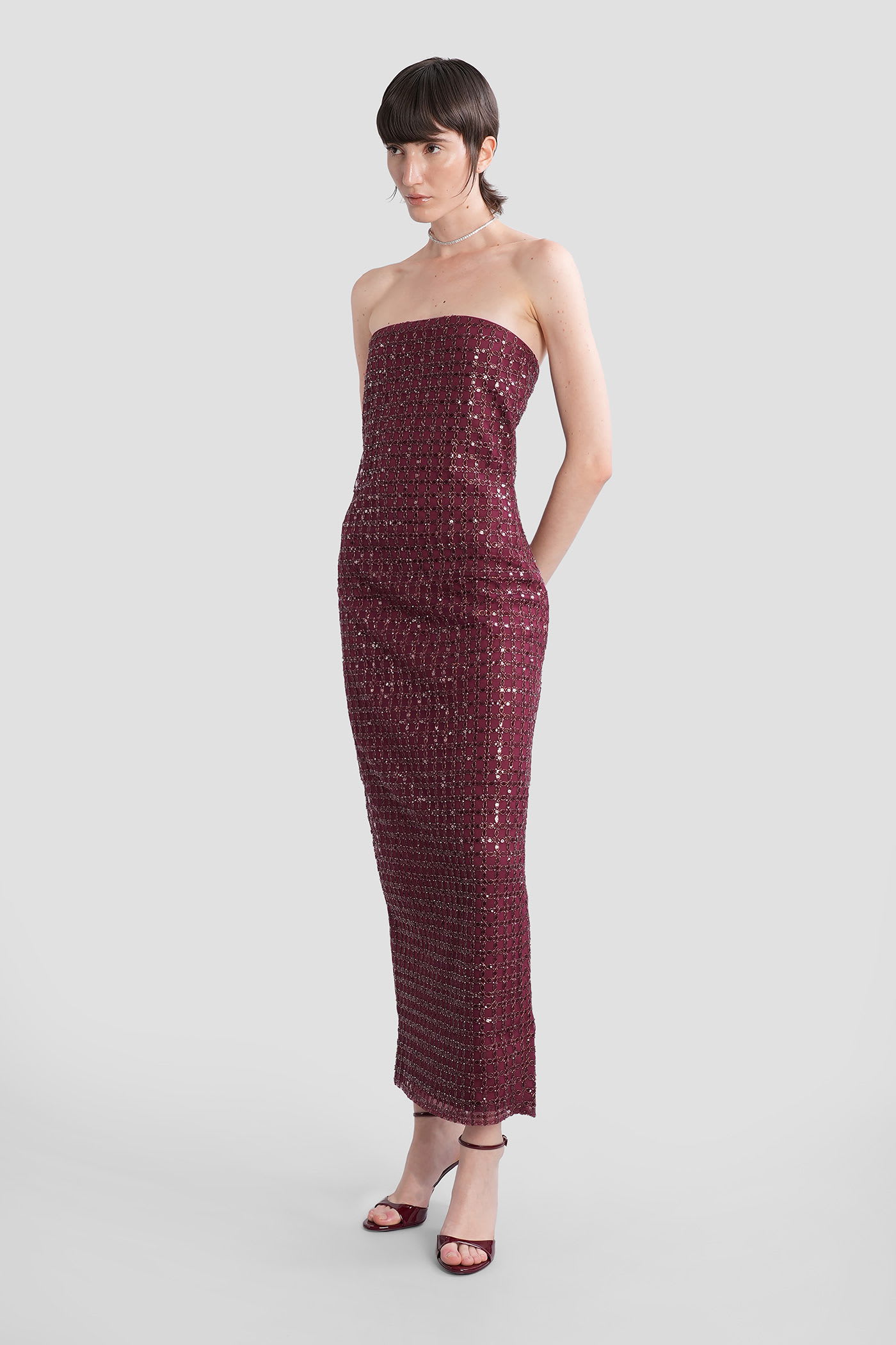 Rotate Birger Christensen Rotate Bordeaux Evening Dress With All-over Paillettes In Burgundy