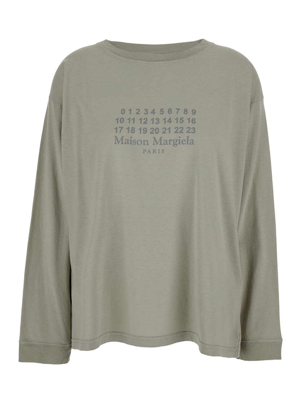 Maison Margiela Grey T-shirt With Crewneck And Long Sleeves And Printed Logo On The Front In Cotton Woman
