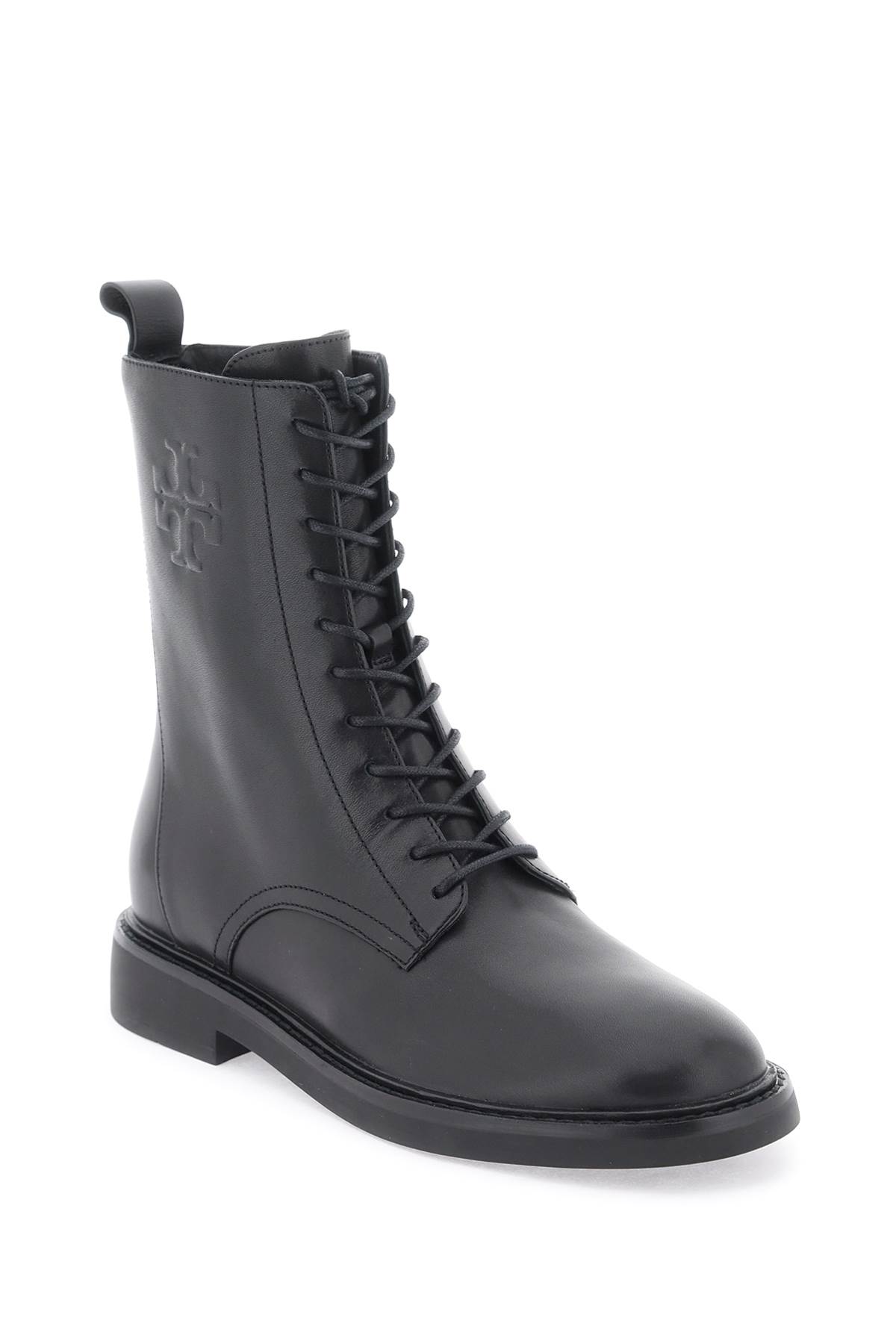 Shop Tory Burch Double T Combat Boots In Perfect Black (black)