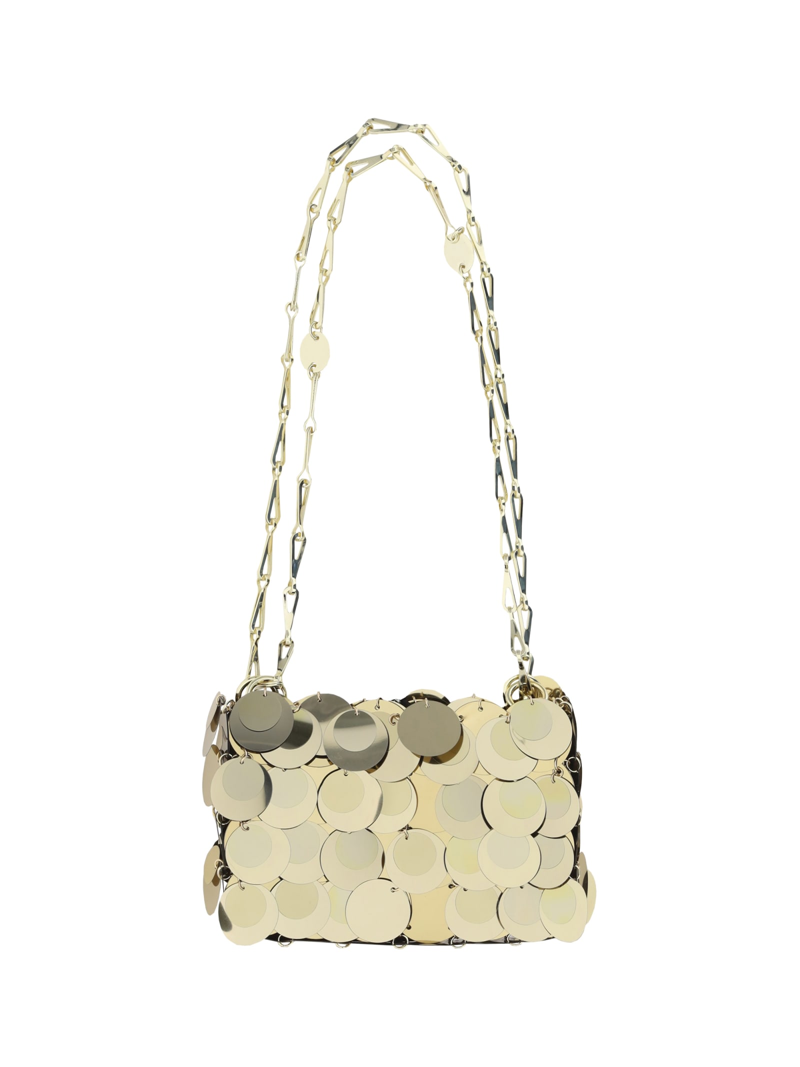 Shop Rabanne Sparkle Nano Shoulder Bag In Golden