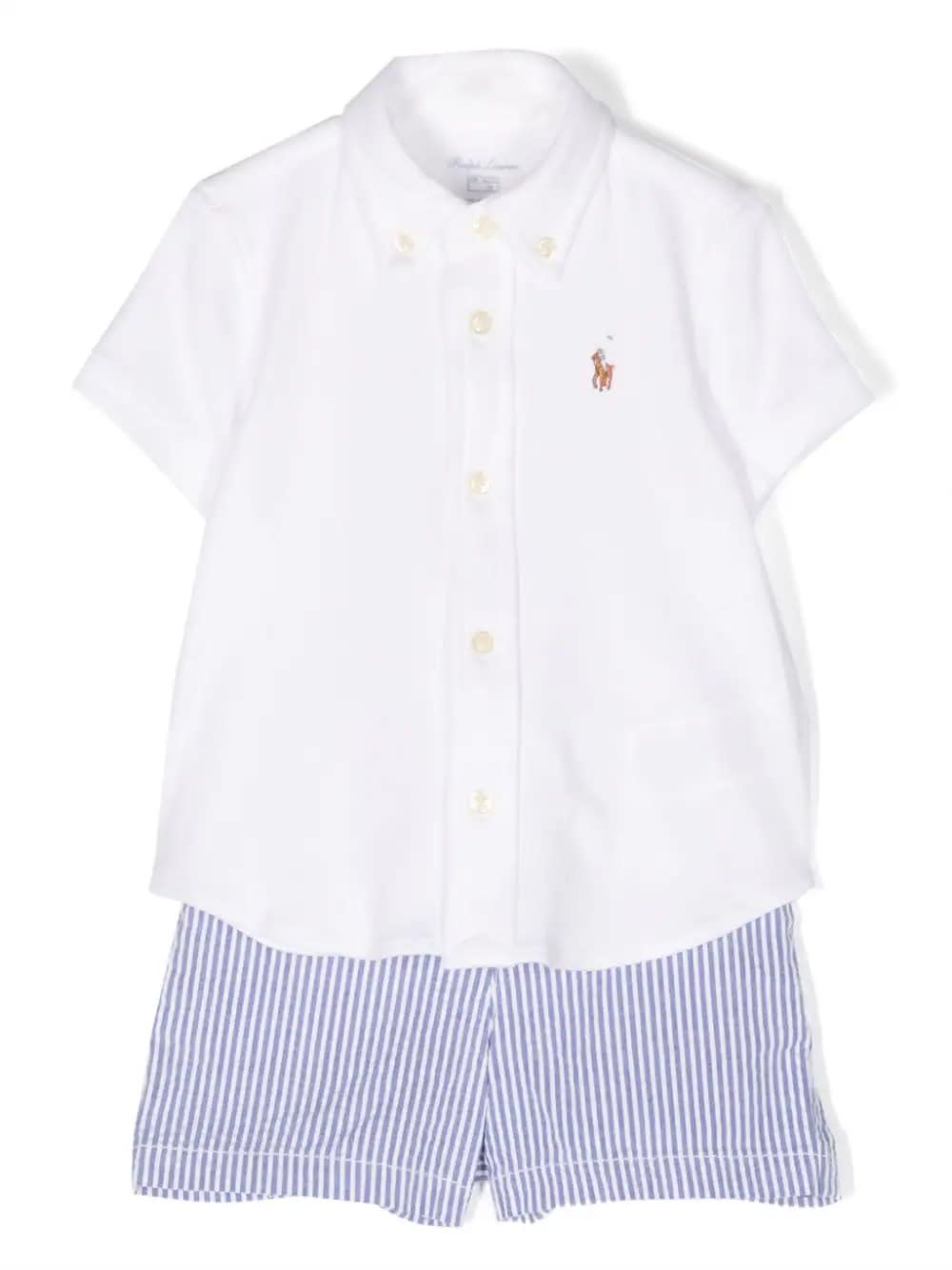 Ralph Lauren Babies' White And Light Blue Set With Shirt And Shorts