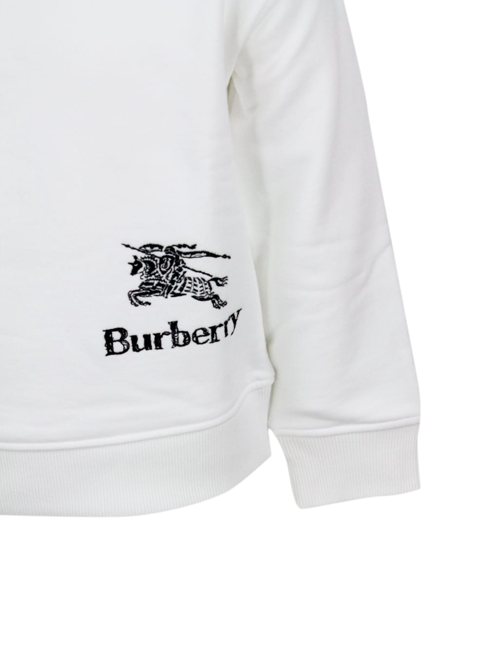 Shop Burberry Long-sleeved Crew-neck Sweatshirt In Fine Cotton With Logo On The Front In White