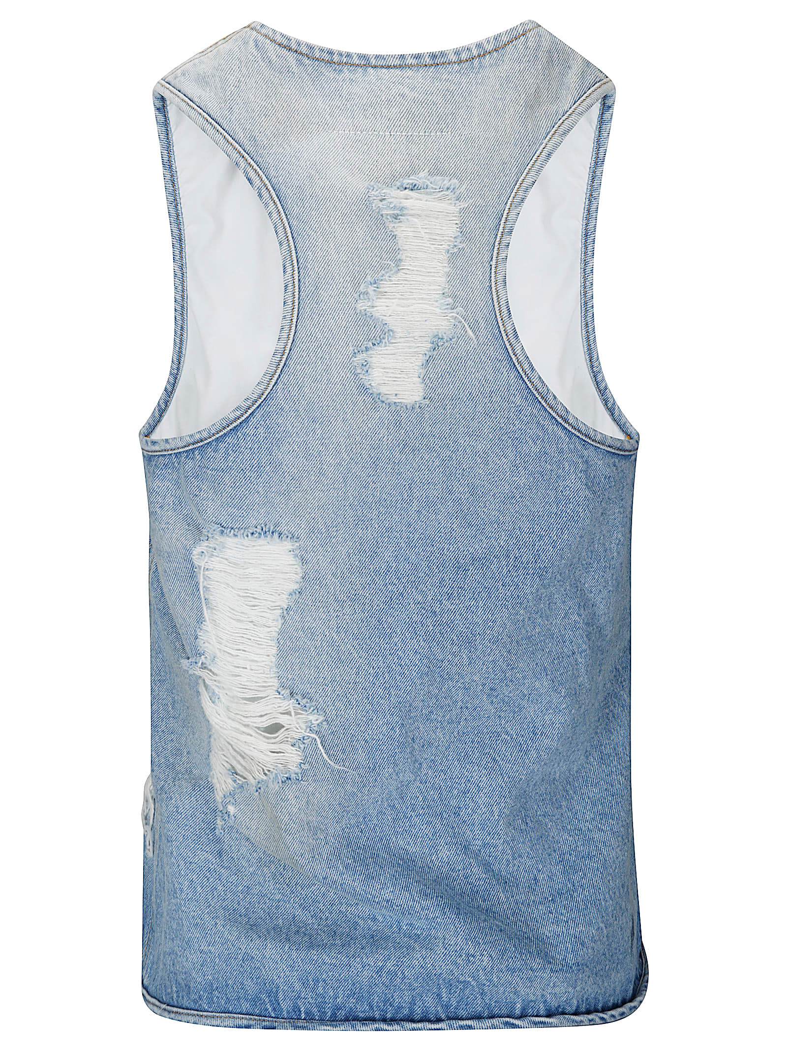 Mm6 Maison Margiela Mm6 By Maison Margiela Sleeveless Front-zip Top In Distressed Denim