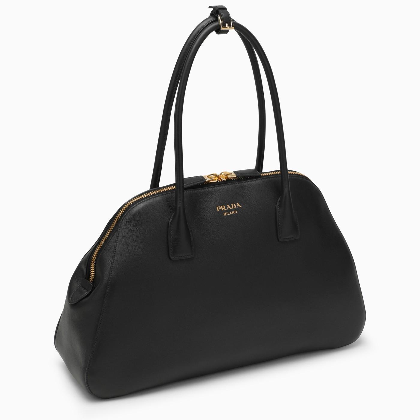 Shop Prada Large Black Leather Shopping Bag In Nero