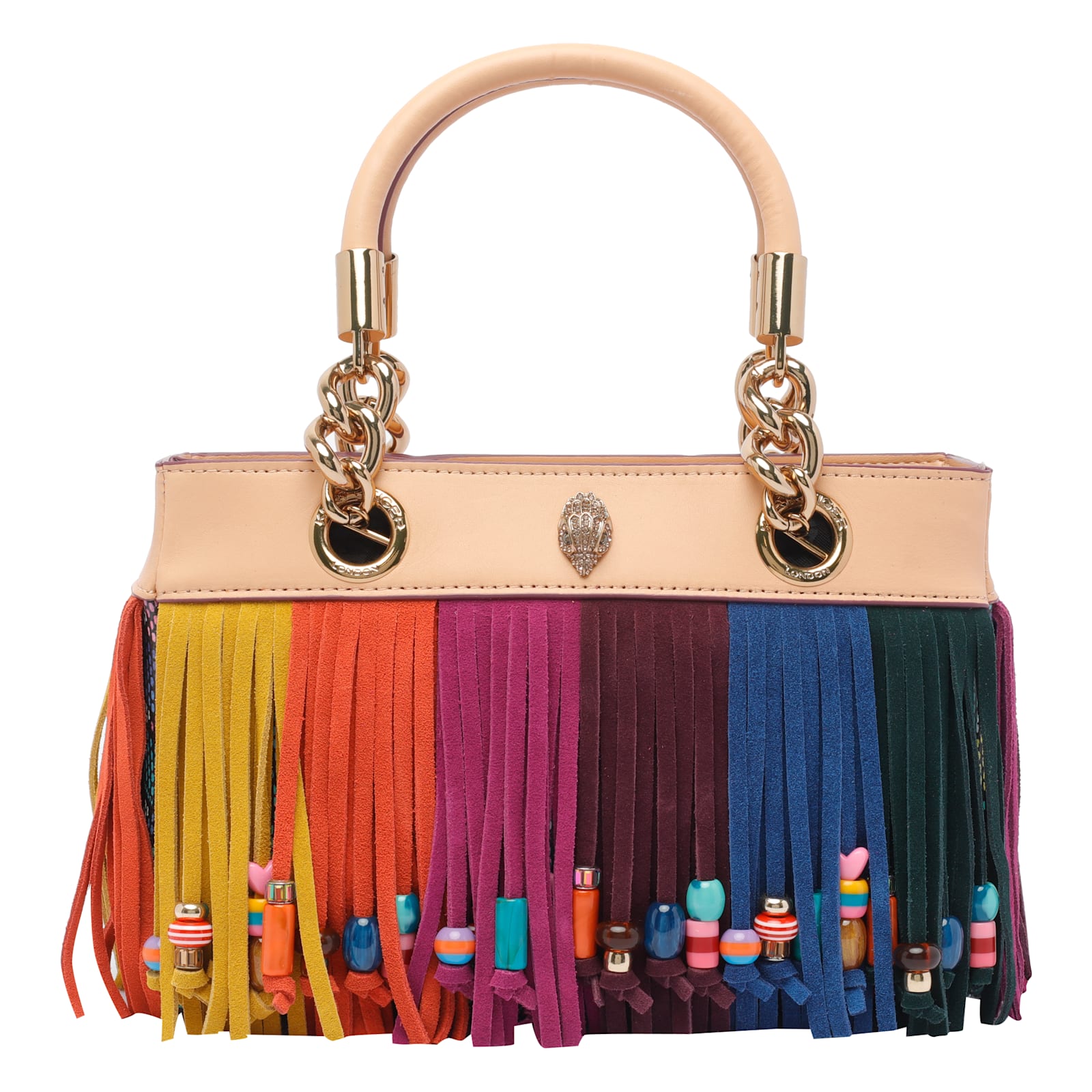 Kurt Geiger Square Kensington Fringe Tote Bag In Neutral